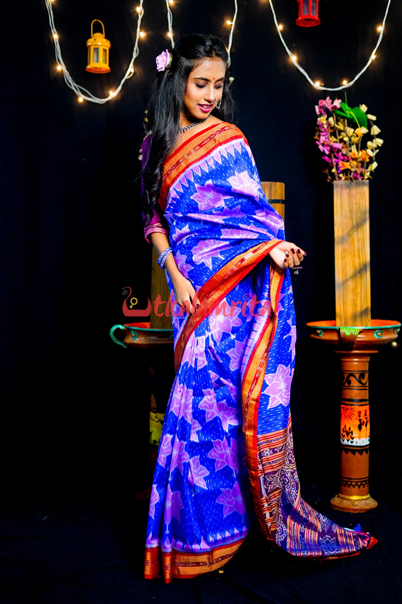 Blue Body Lotus Khandua Silk Saree