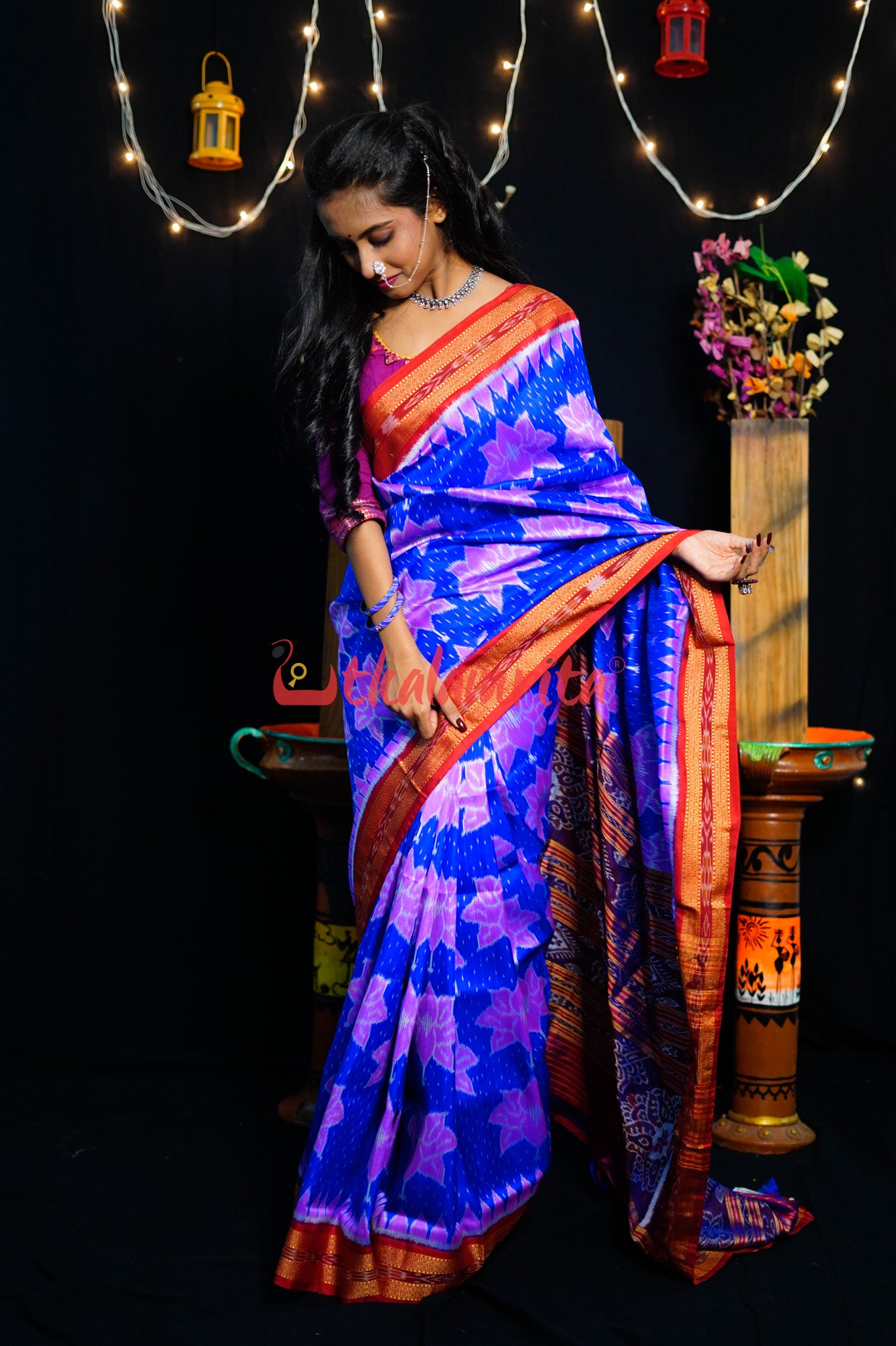 Blue Body Lotus Khandua Silk Saree