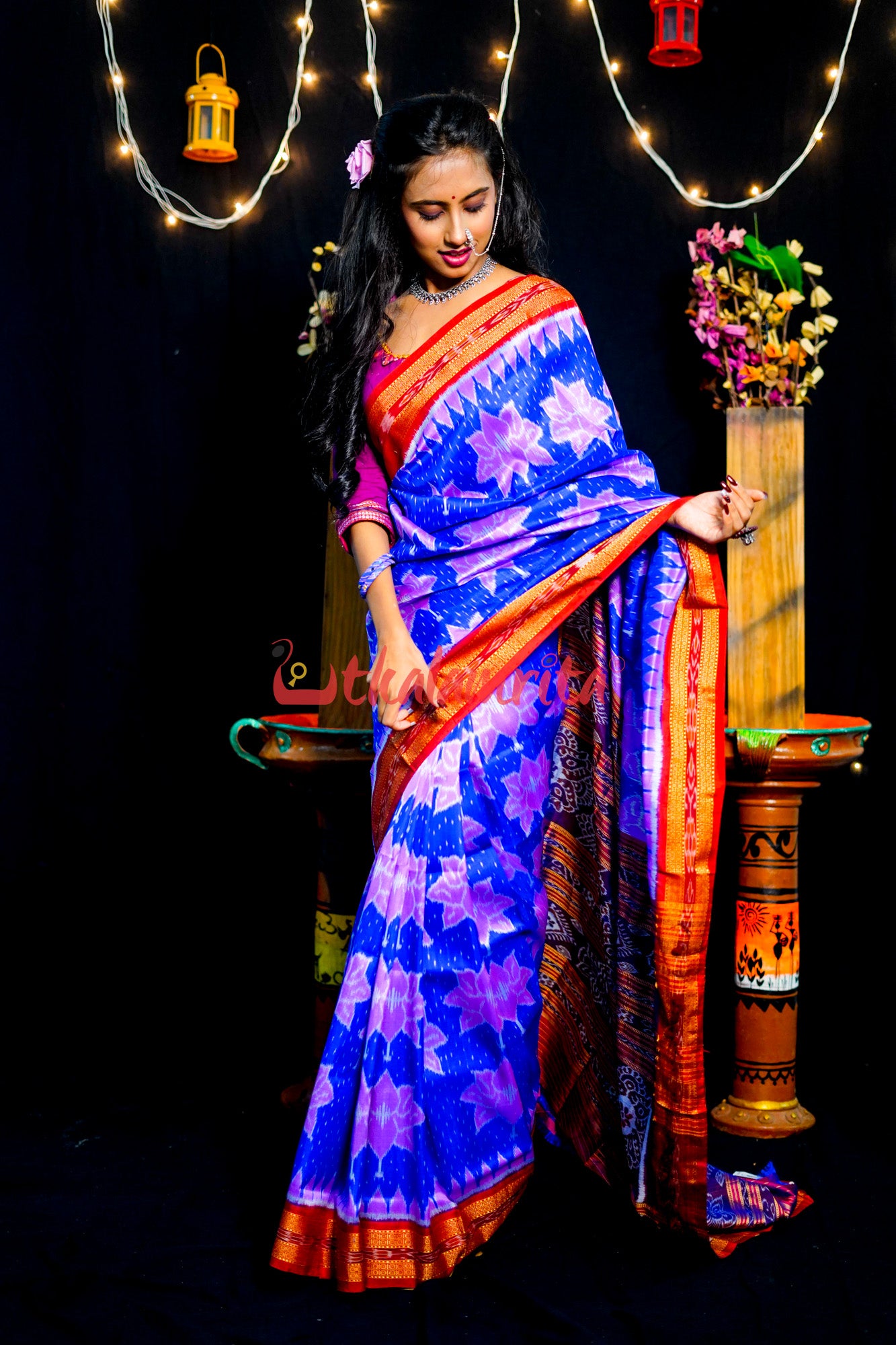 Blue Body Lotus Khandua Silk Saree