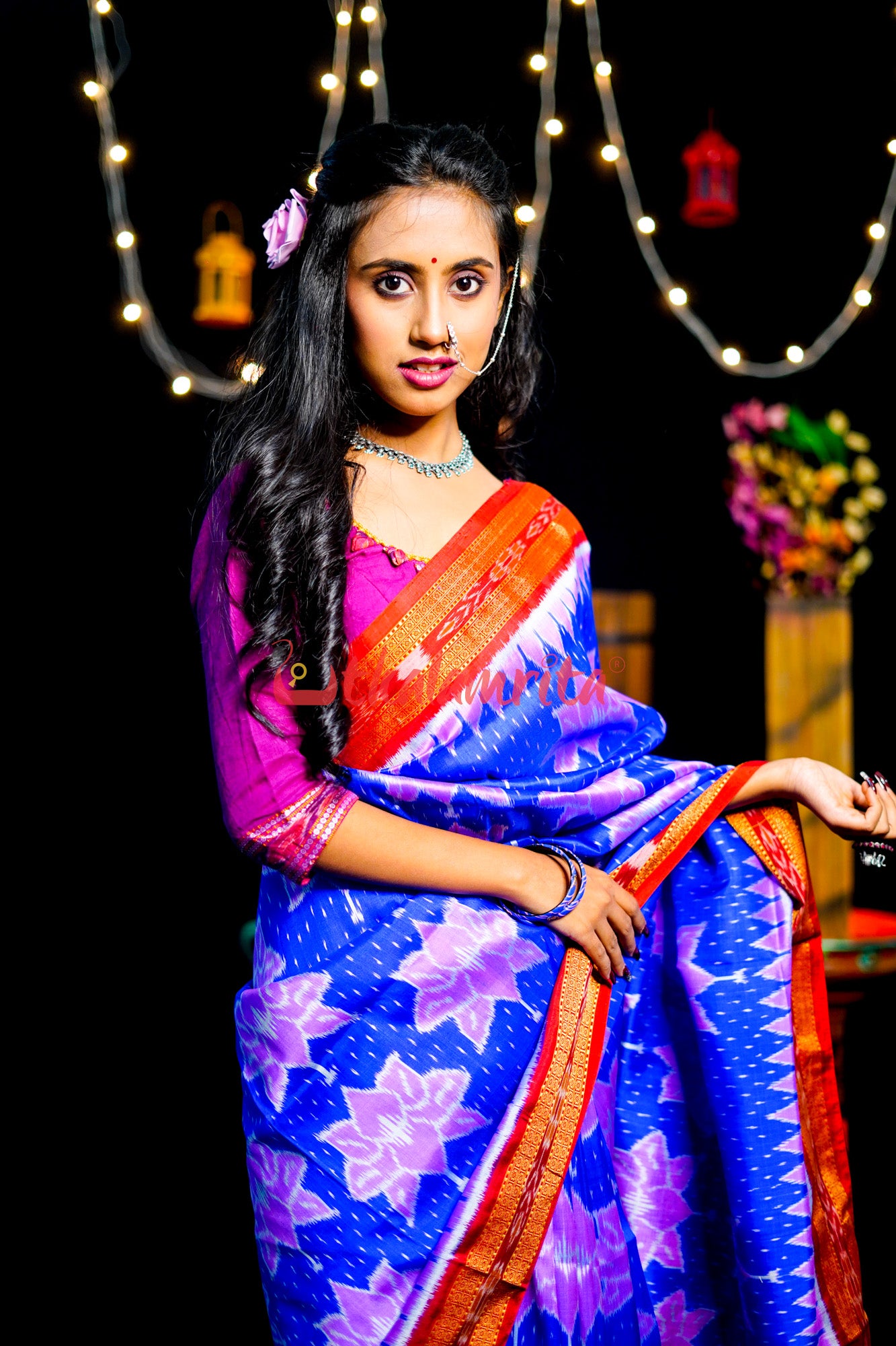 Blue Body Lotus Khandua Silk Saree