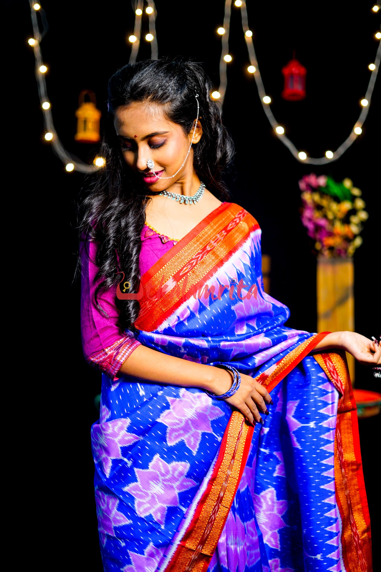 Blue Body Lotus Khandua Silk Saree