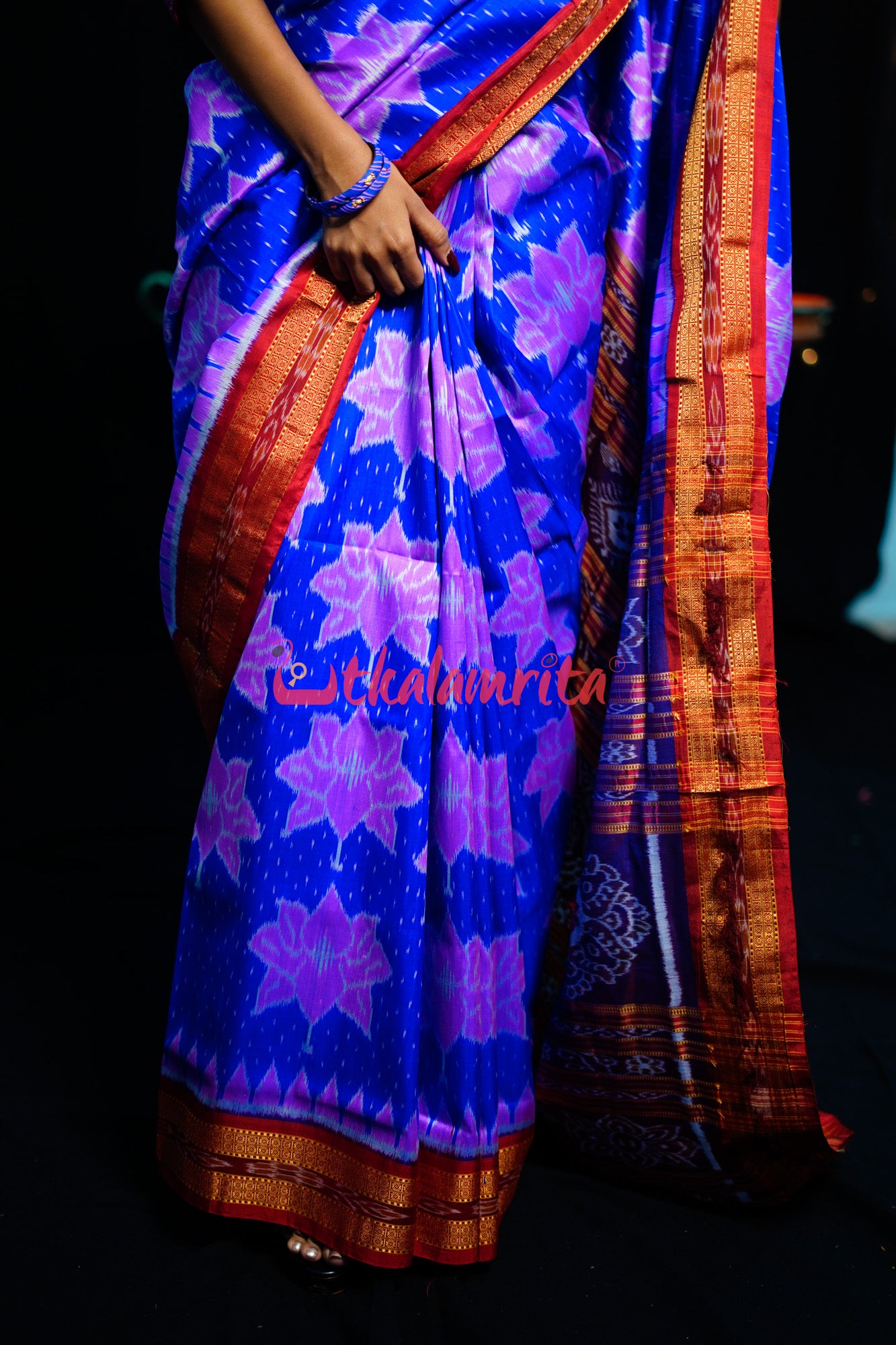 Blue Body Lotus Khandua Silk Saree