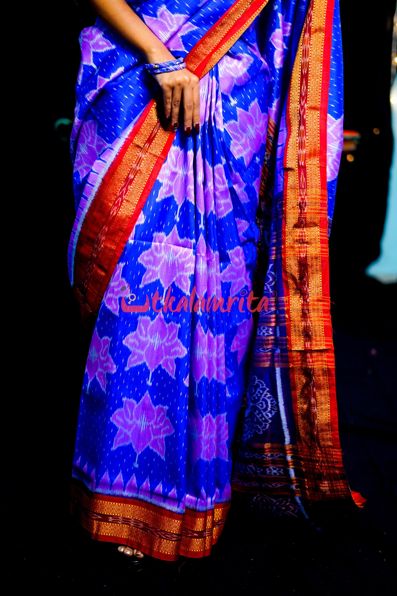 Blue Body Lotus Khandua Silk Saree