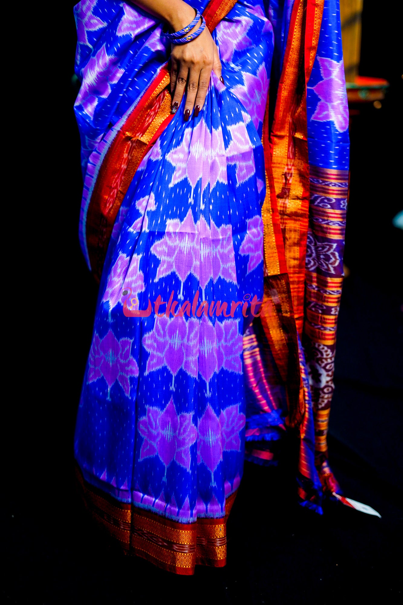 Blue Body Lotus Khandua Silk Saree