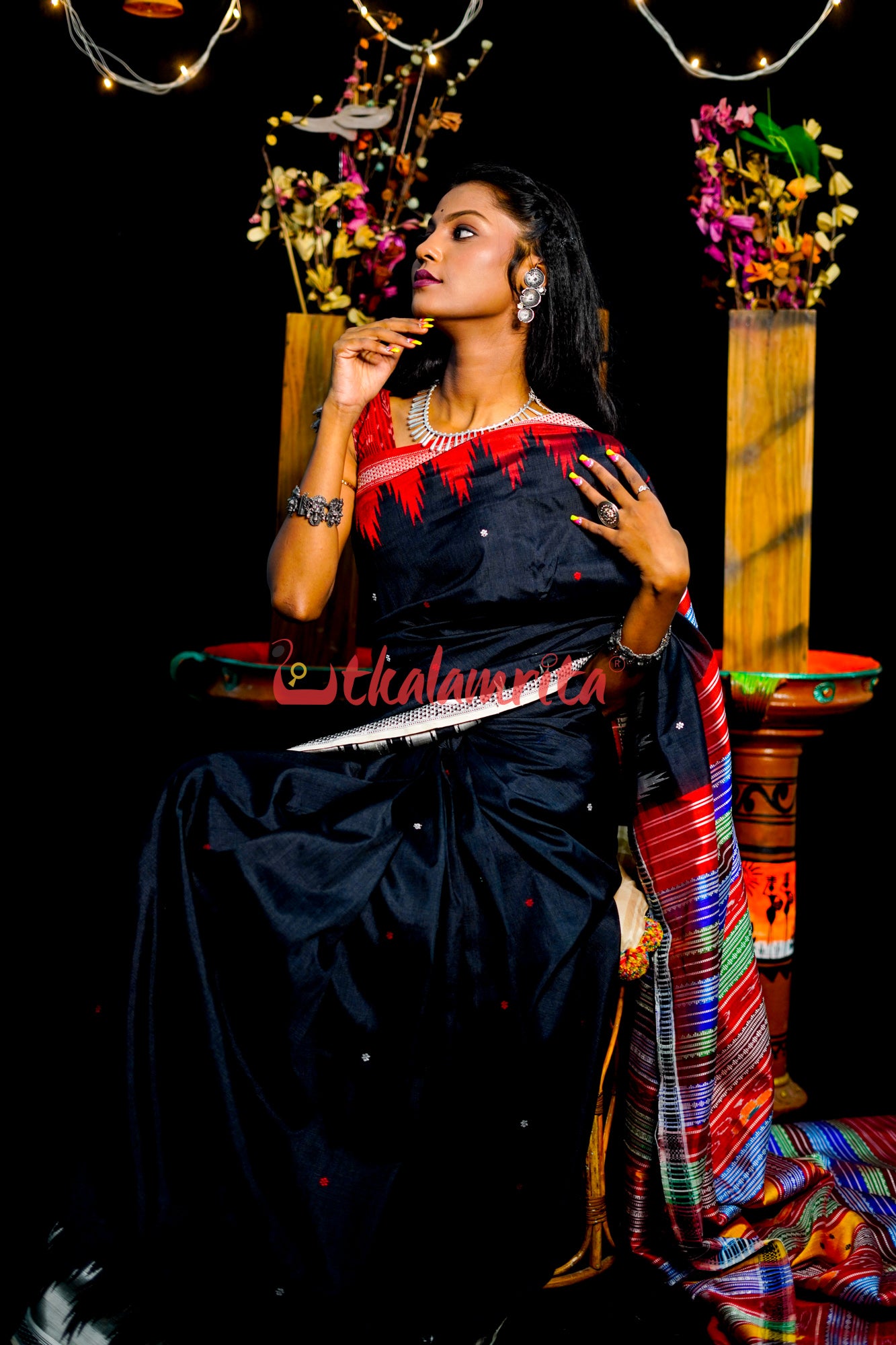 Black Ganga Jamuna Double Anchal Berhampuri Silk Saree