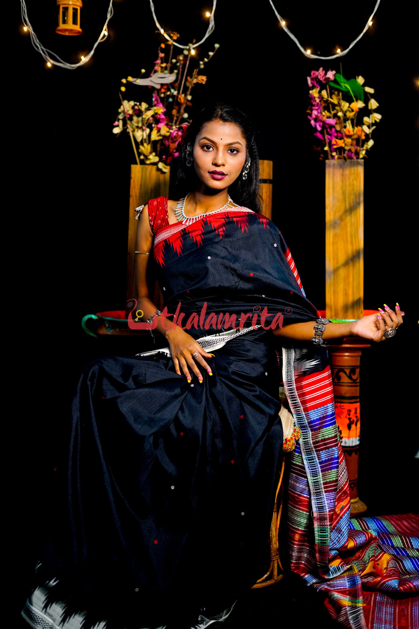 Black Ganga Jamuna Double Anchal Berhampuri Silk Saree