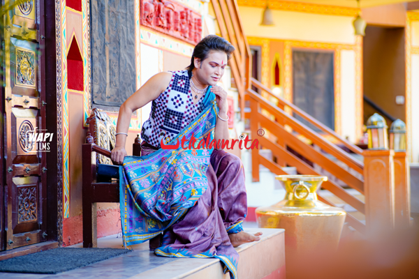 Jamakoli With Blue Bahubali Design Tussar Saree