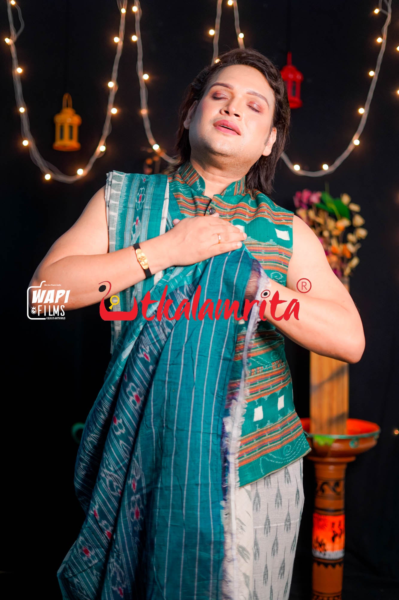 Off White Green Labanga Khandua Saree