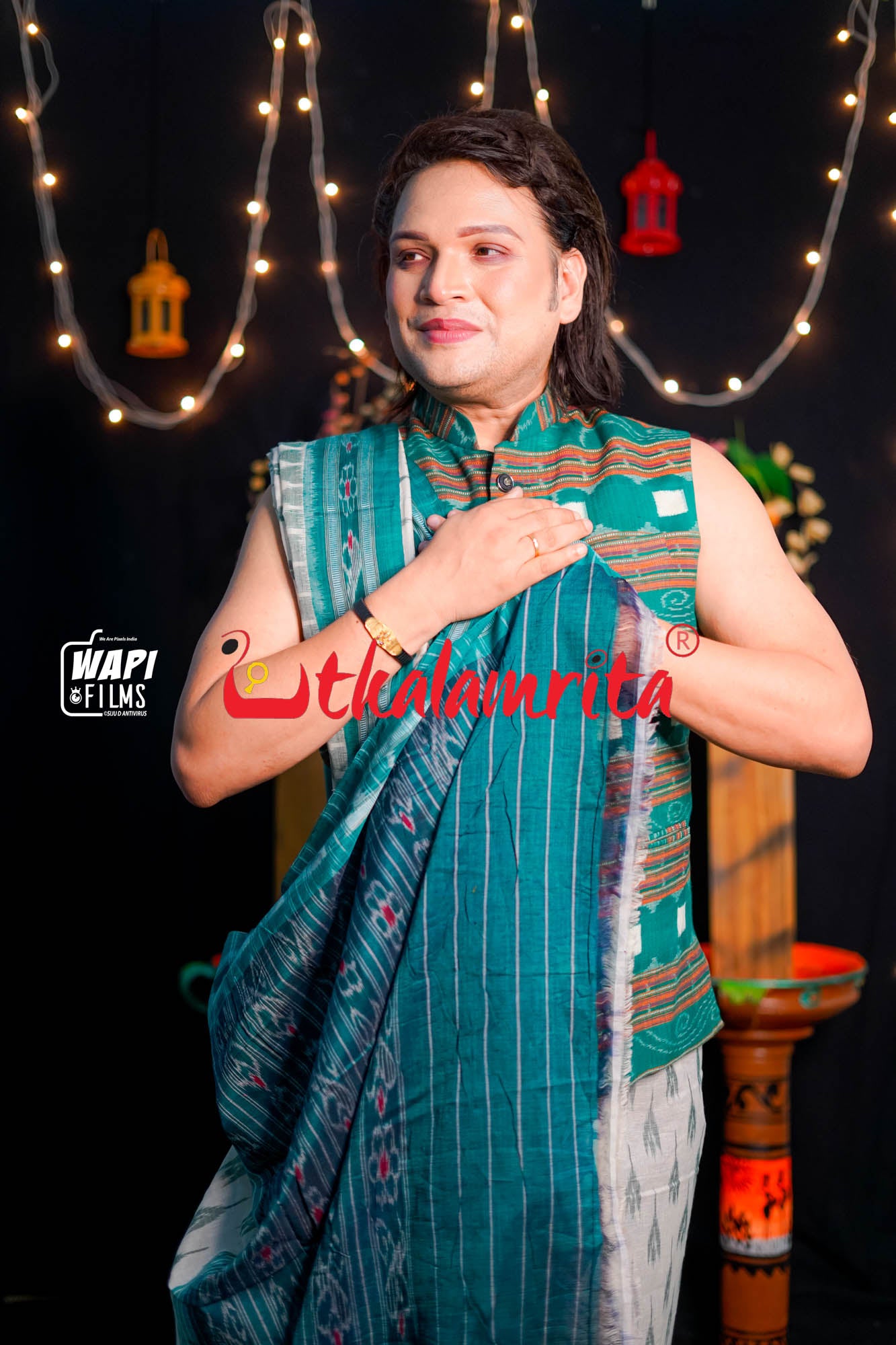 Off White Green Labanga Khandua Saree