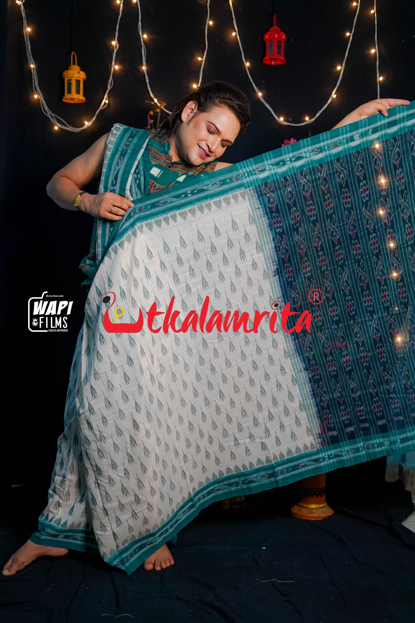 Off White Green Labanga Khandua Saree