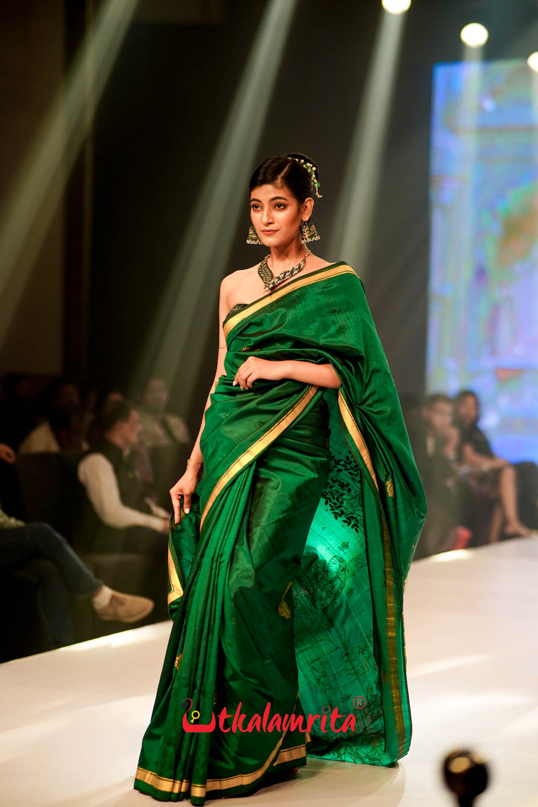 Sita Thaba Deep Green Pattachitra Silk Saree