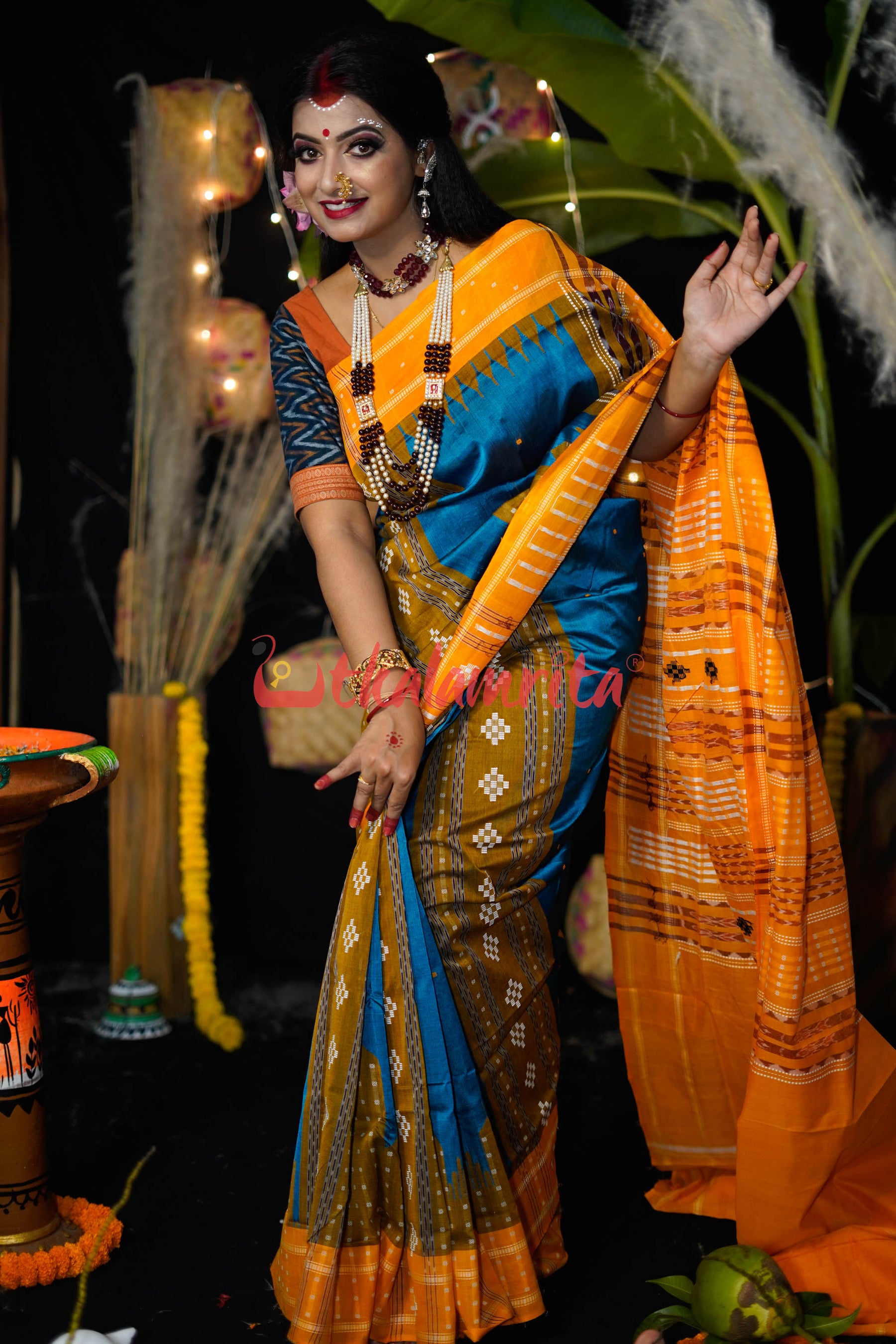 Sumati Blue Taj Mahal Sambalpuri Bapta Saree