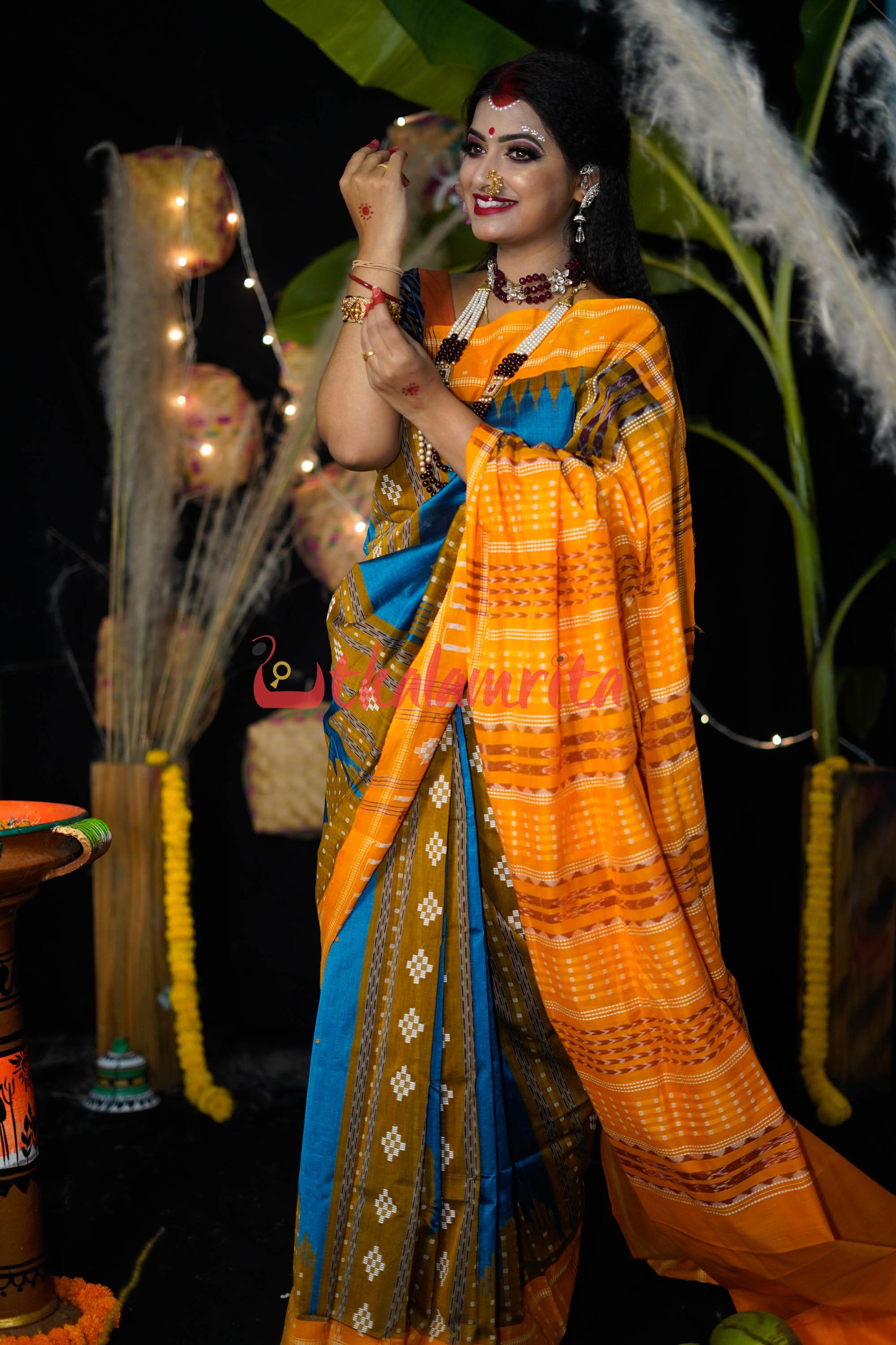 Sumati Blue Taj Mahal Sambalpuri Bapta Saree