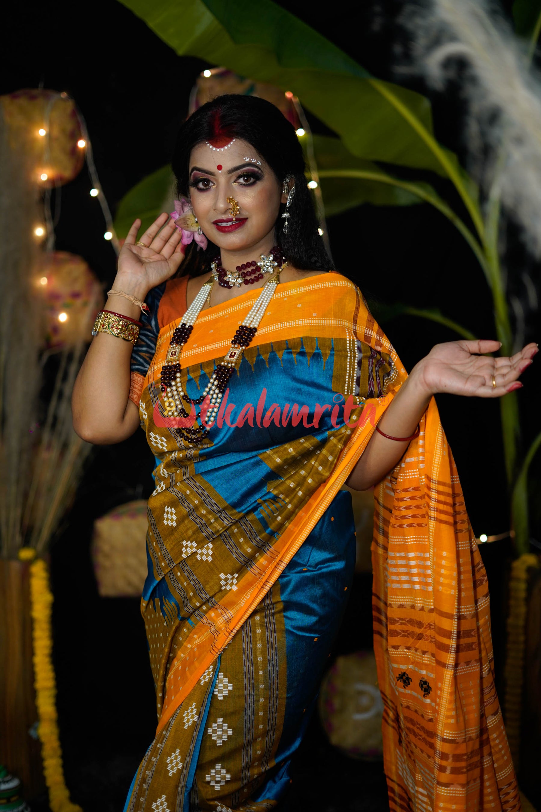 Sumati Blue Taj Mahal Sambalpuri Bapta Saree