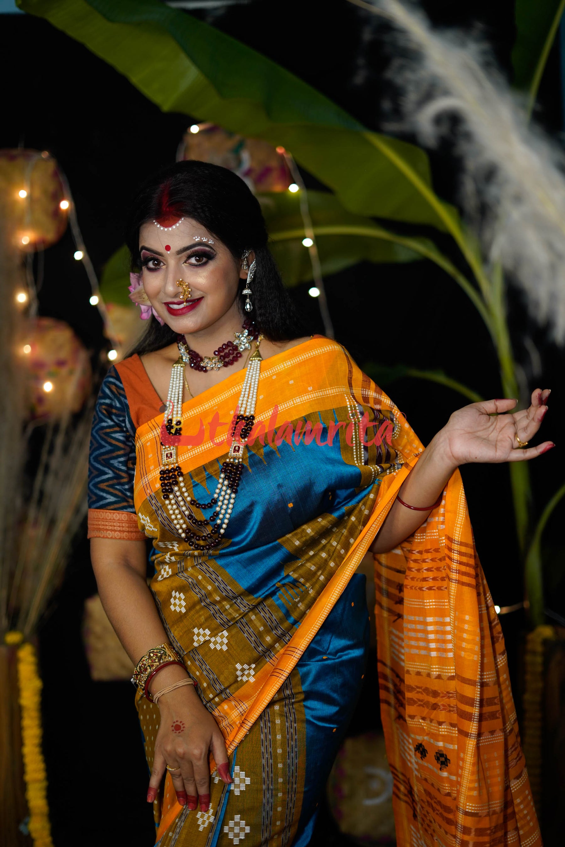 Sumati Blue Taj Mahal Sambalpuri Bapta Saree