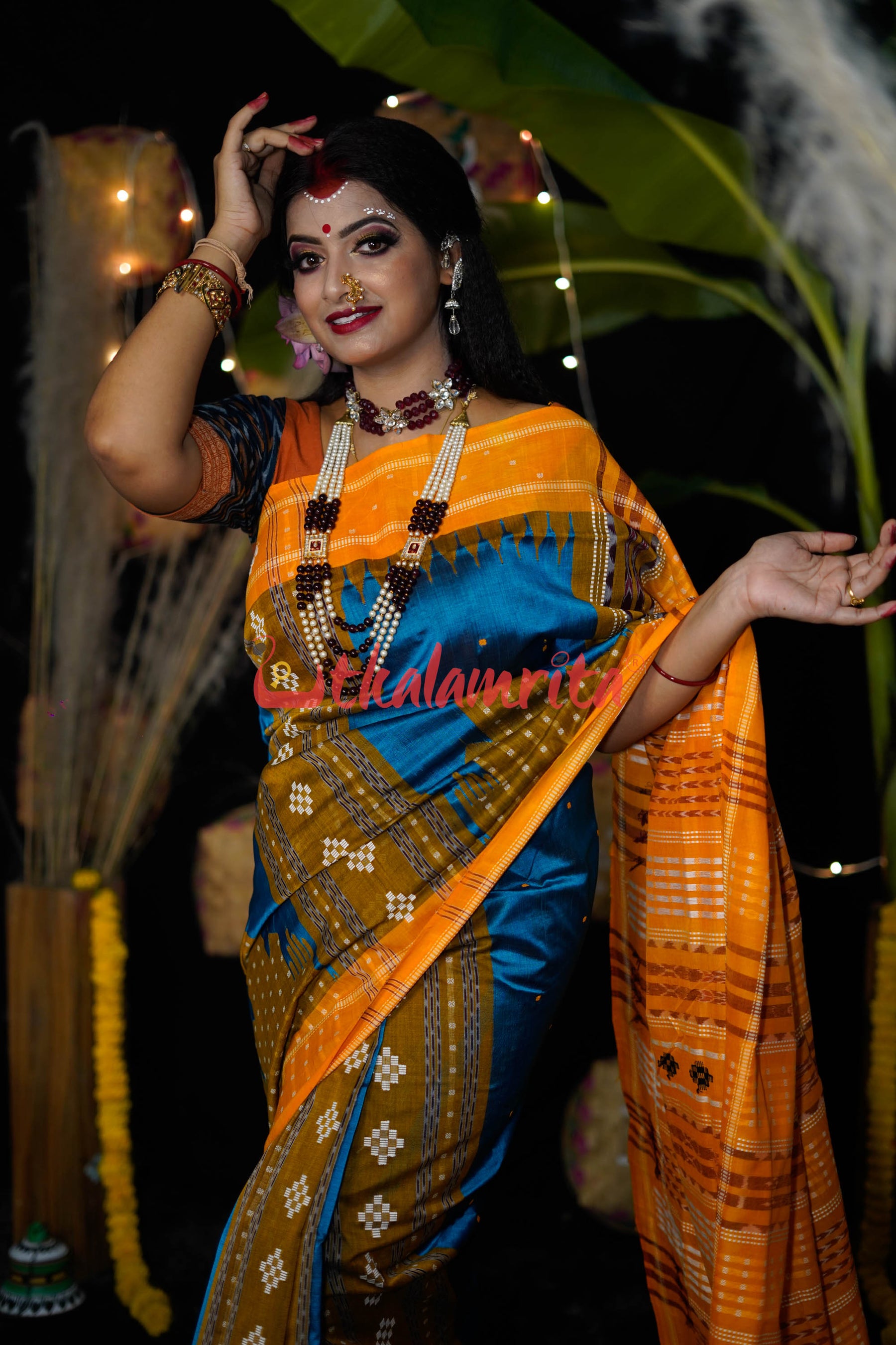 Sumati Blue Taj Mahal Sambalpuri Bapta Saree