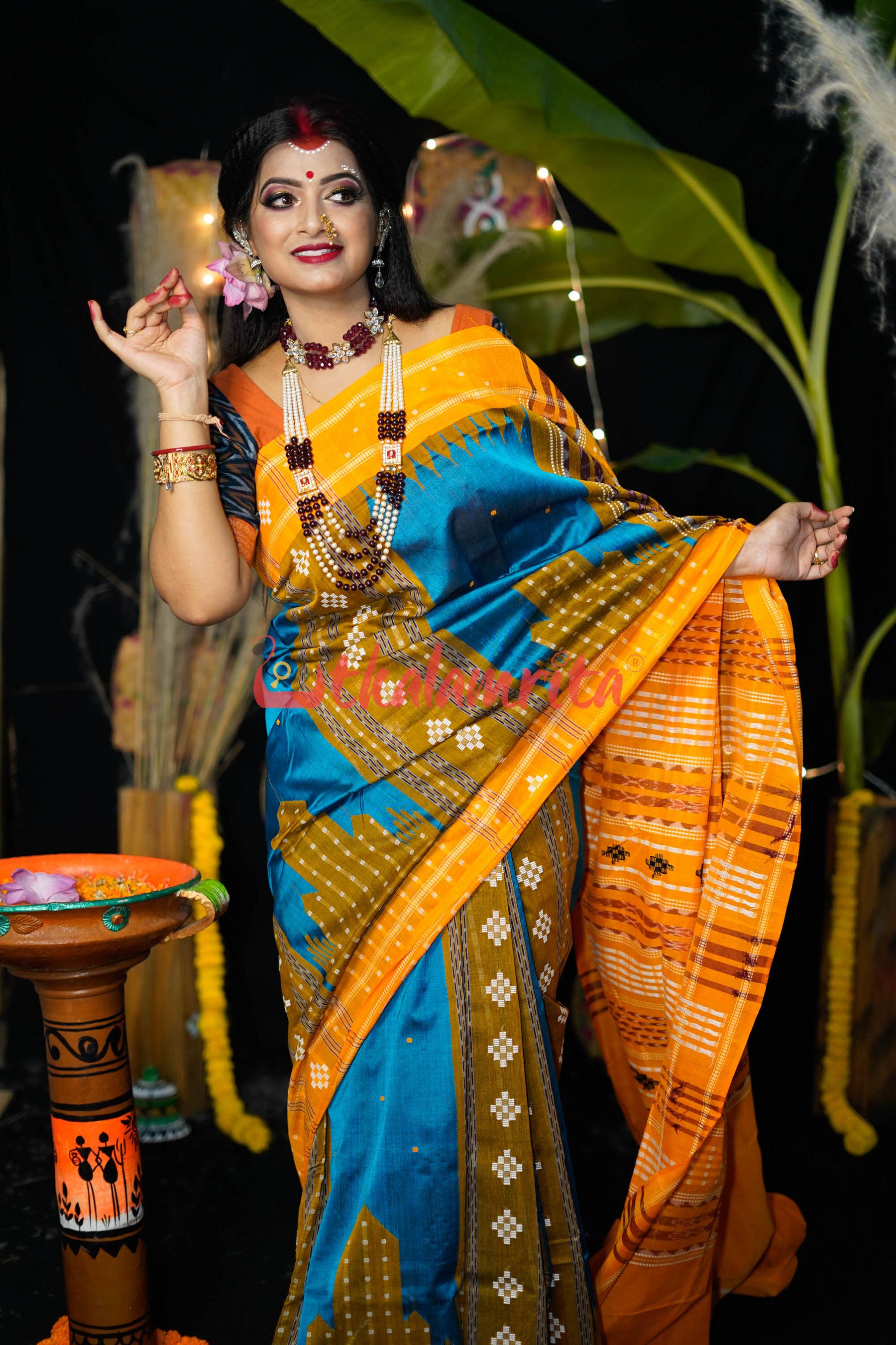 Sumati Blue Taj Mahal Sambalpuri Bapta Saree