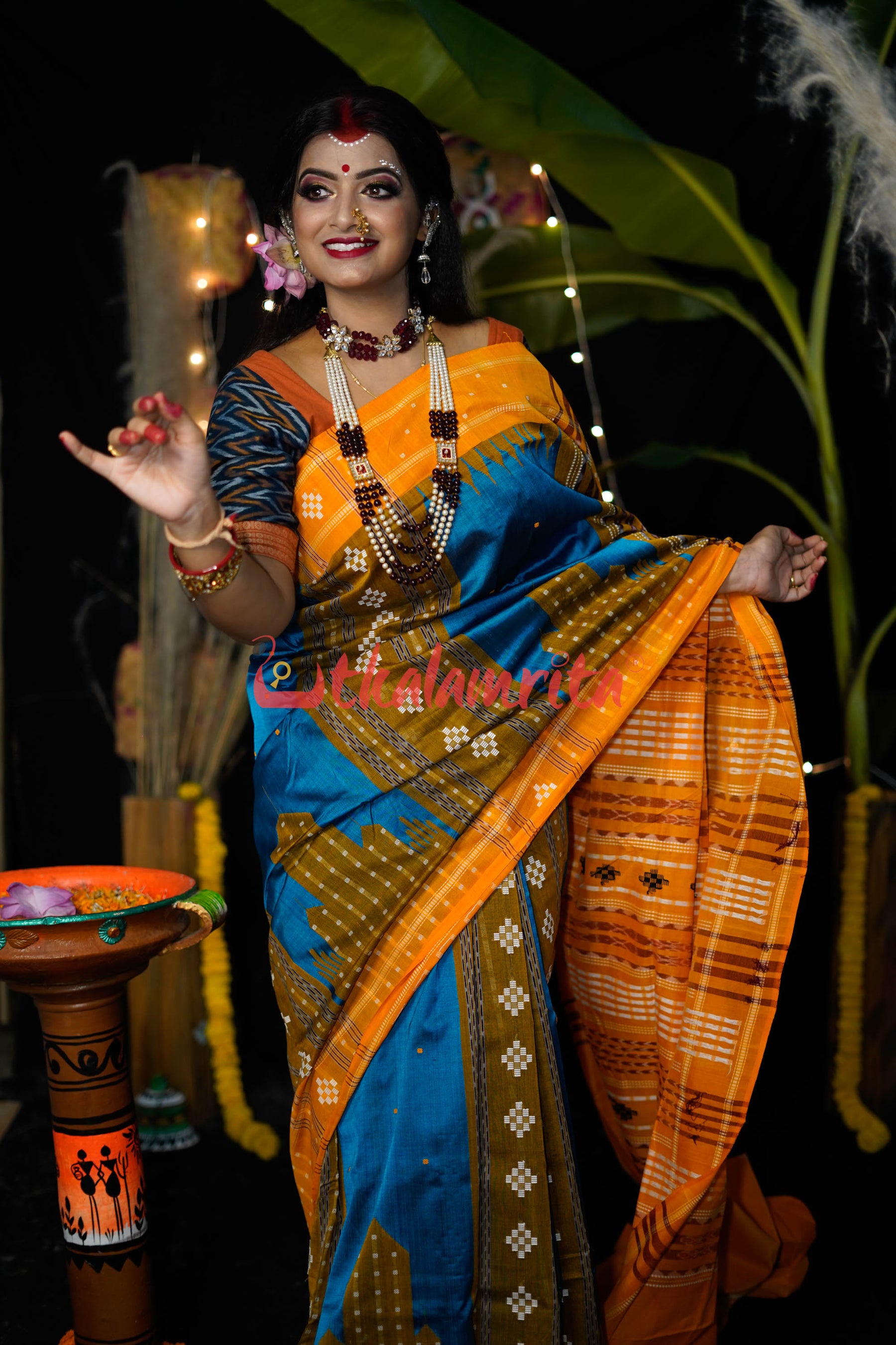 Sumati Blue Taj Mahal Sambalpuri Bapta Saree