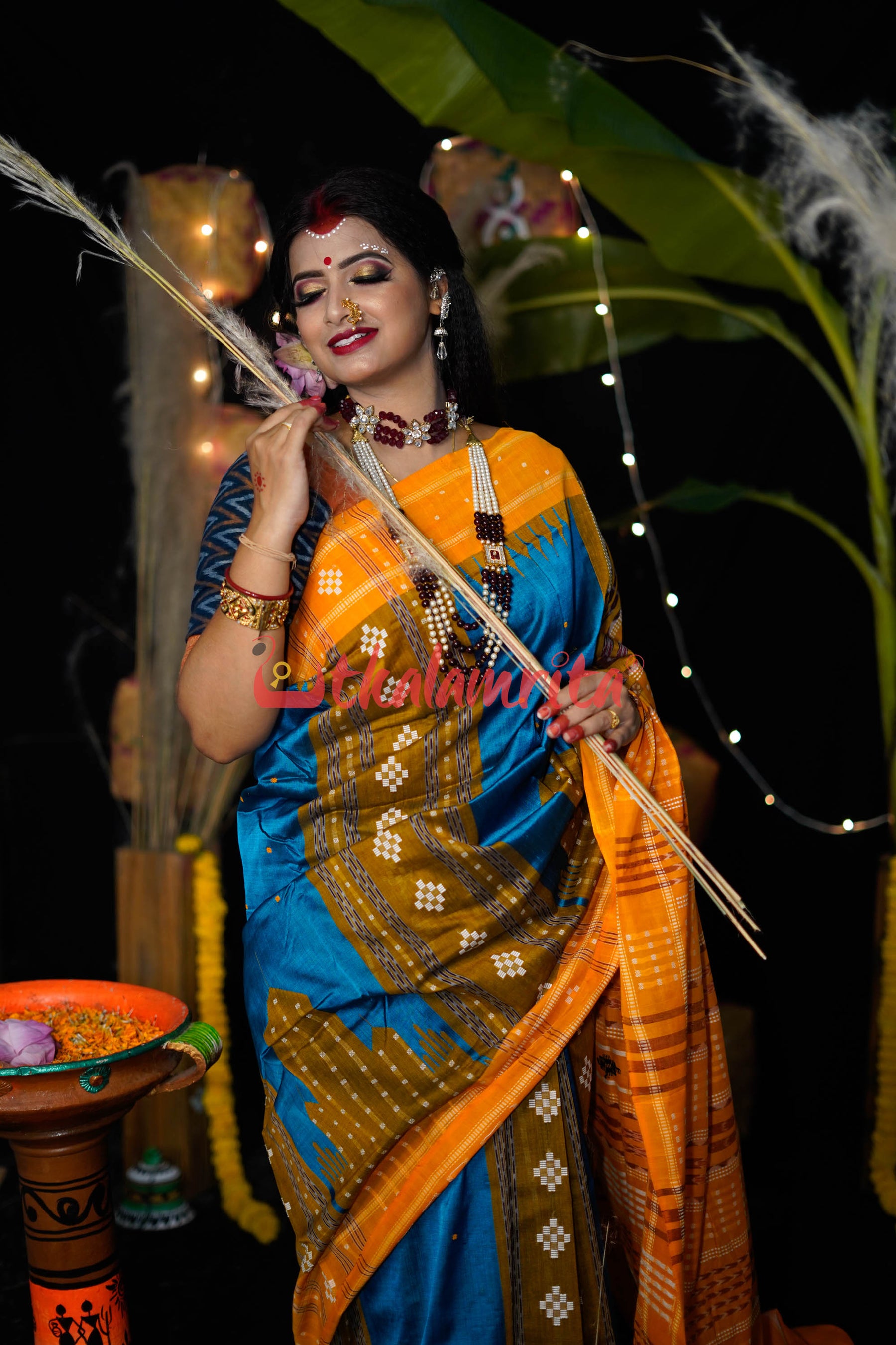 Sumati Blue Taj Mahal Sambalpuri Bapta Saree