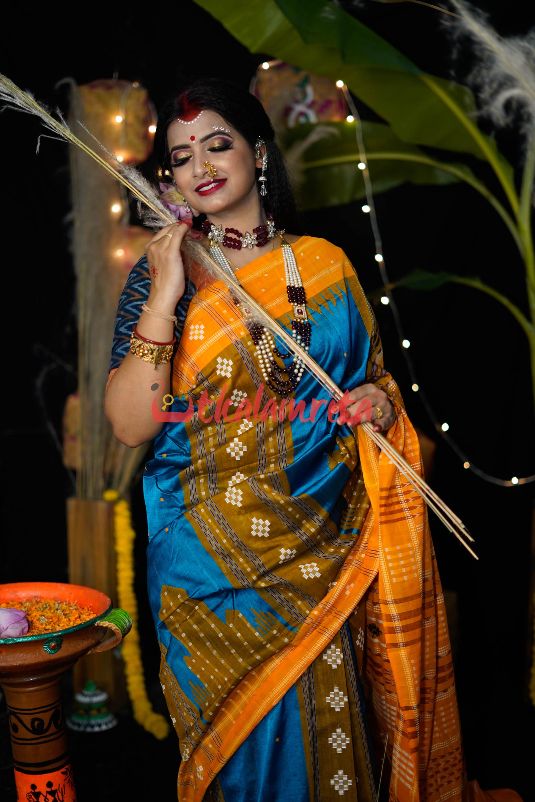 Sumati Blue Taj Mahal Sambalpuri Bapta Saree
