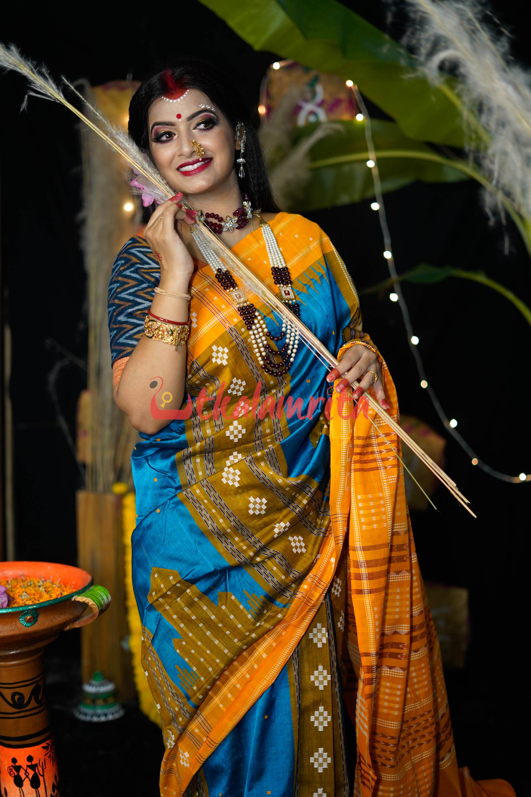 Sumati Blue Taj Mahal Sambalpuri Bapta Saree