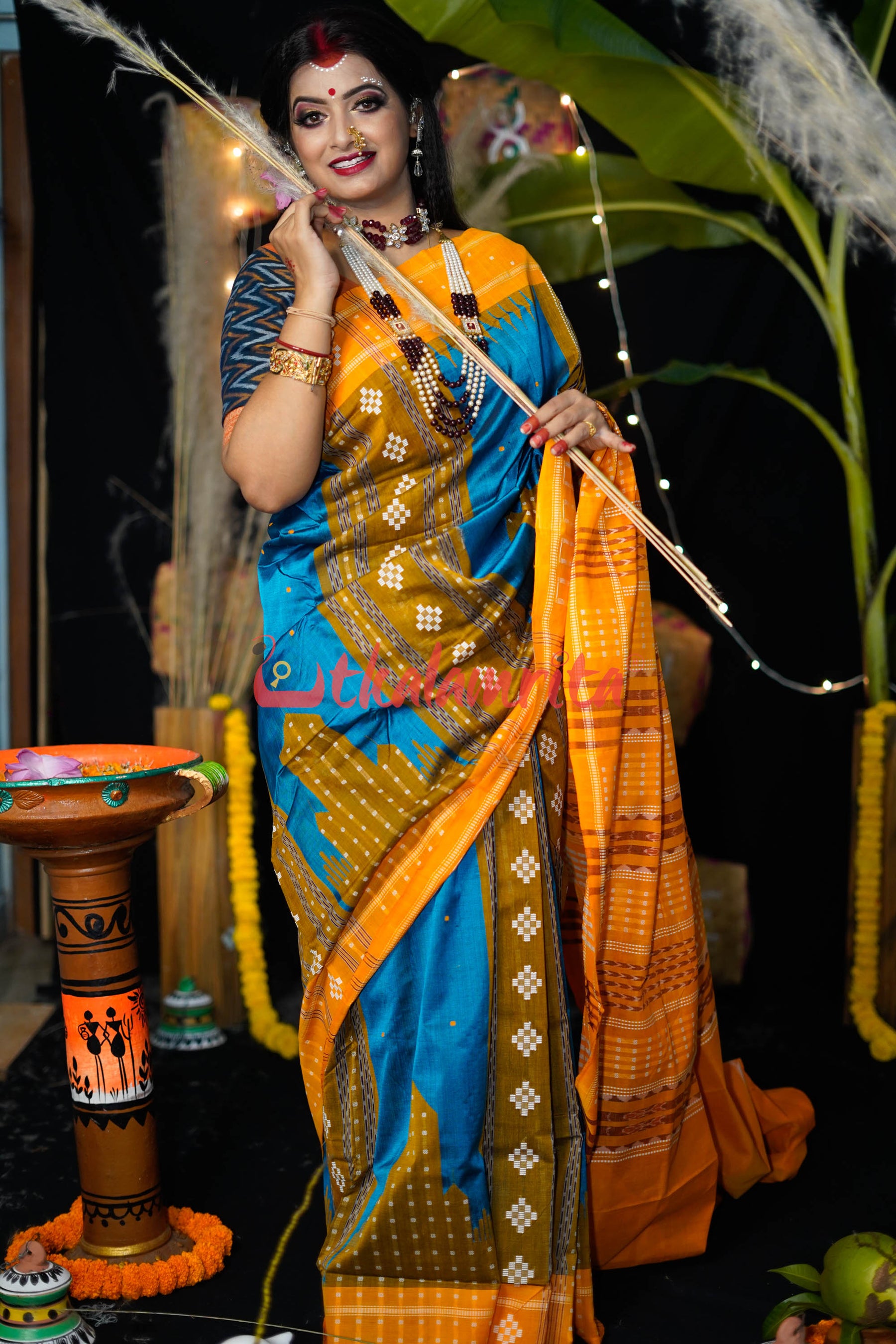 Sumati Blue Taj Mahal Sambalpuri Bapta Saree