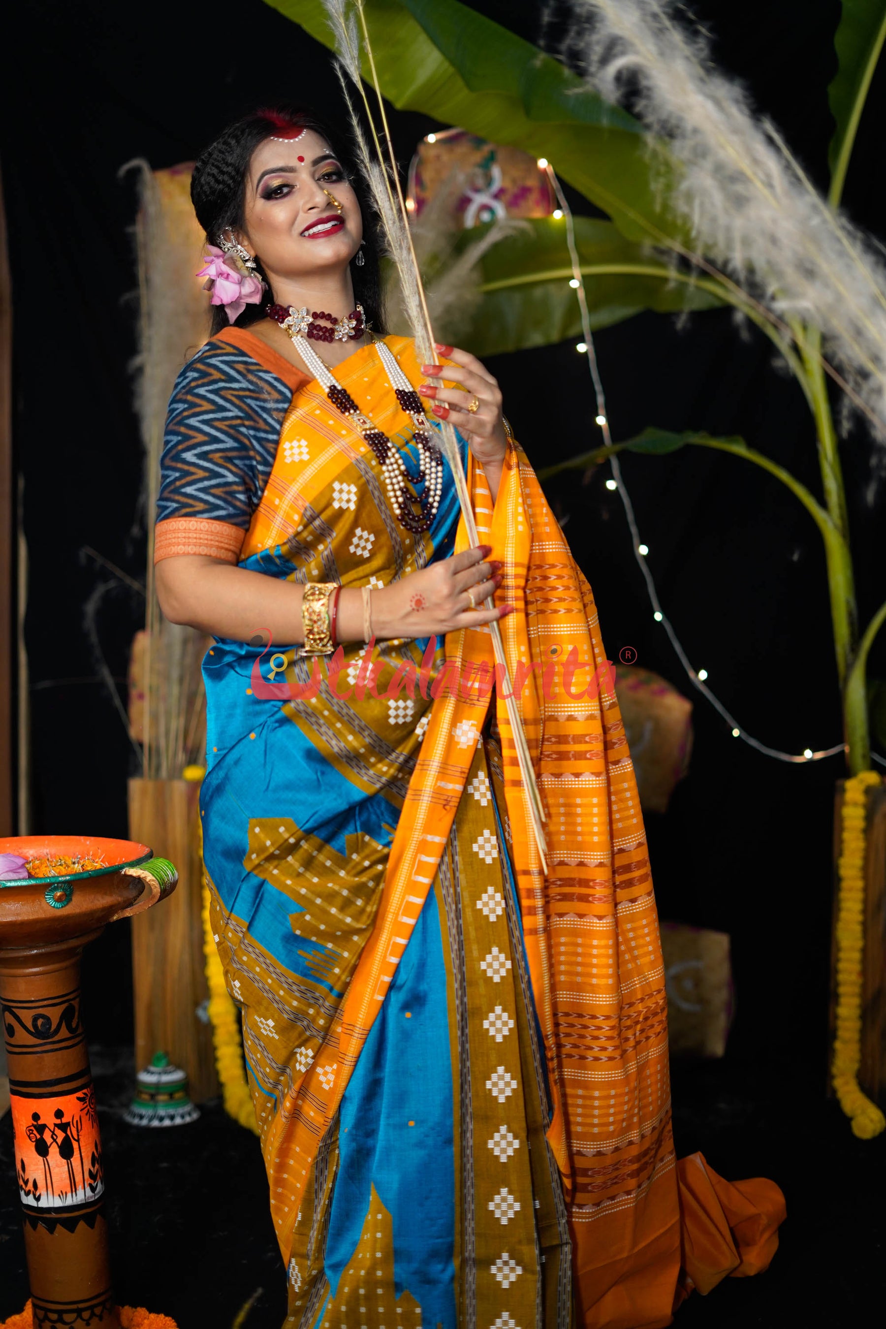 Sumati Blue Taj Mahal Sambalpuri Bapta Saree
