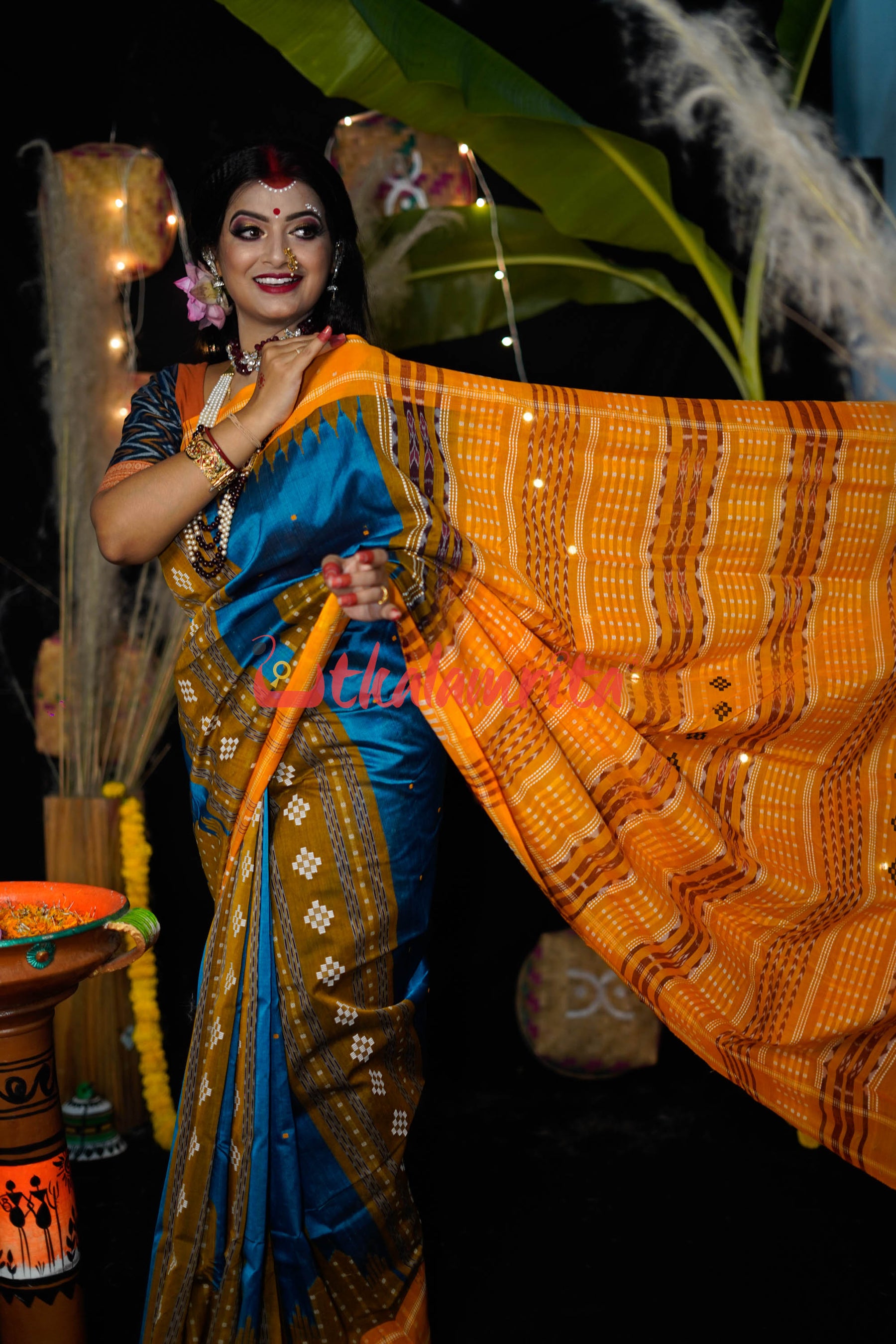 Sumati Blue Taj Mahal Sambalpuri Bapta Saree
