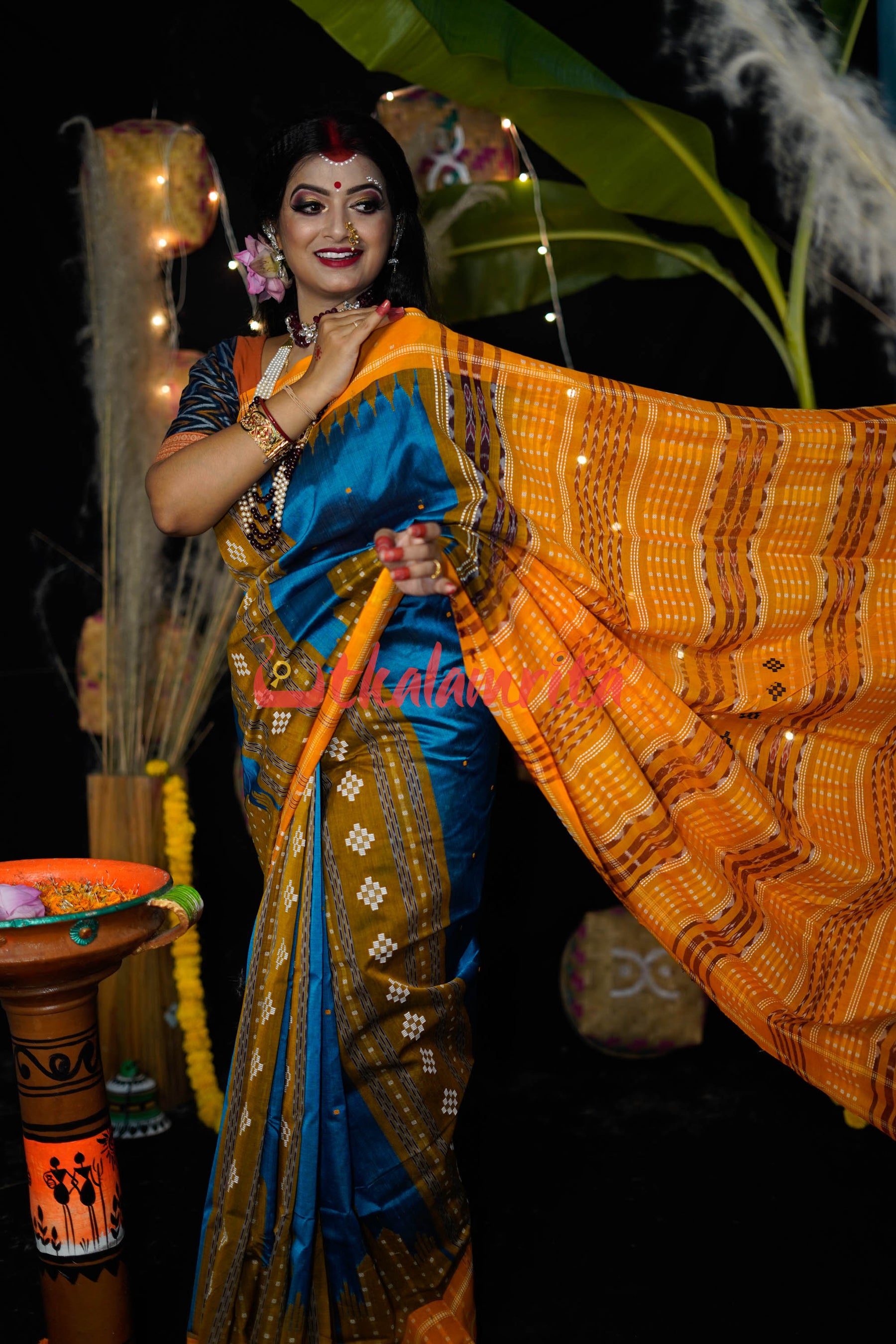 Sumati Blue Taj Mahal Sambalpuri Bapta Saree