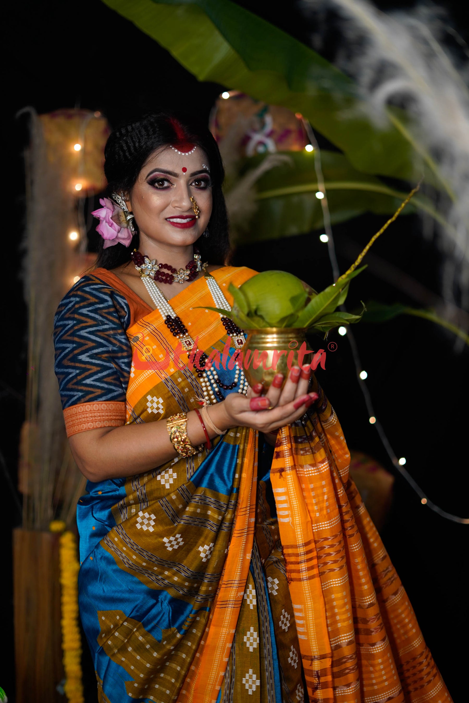 Sumati Blue Taj Mahal Sambalpuri Bapta Saree