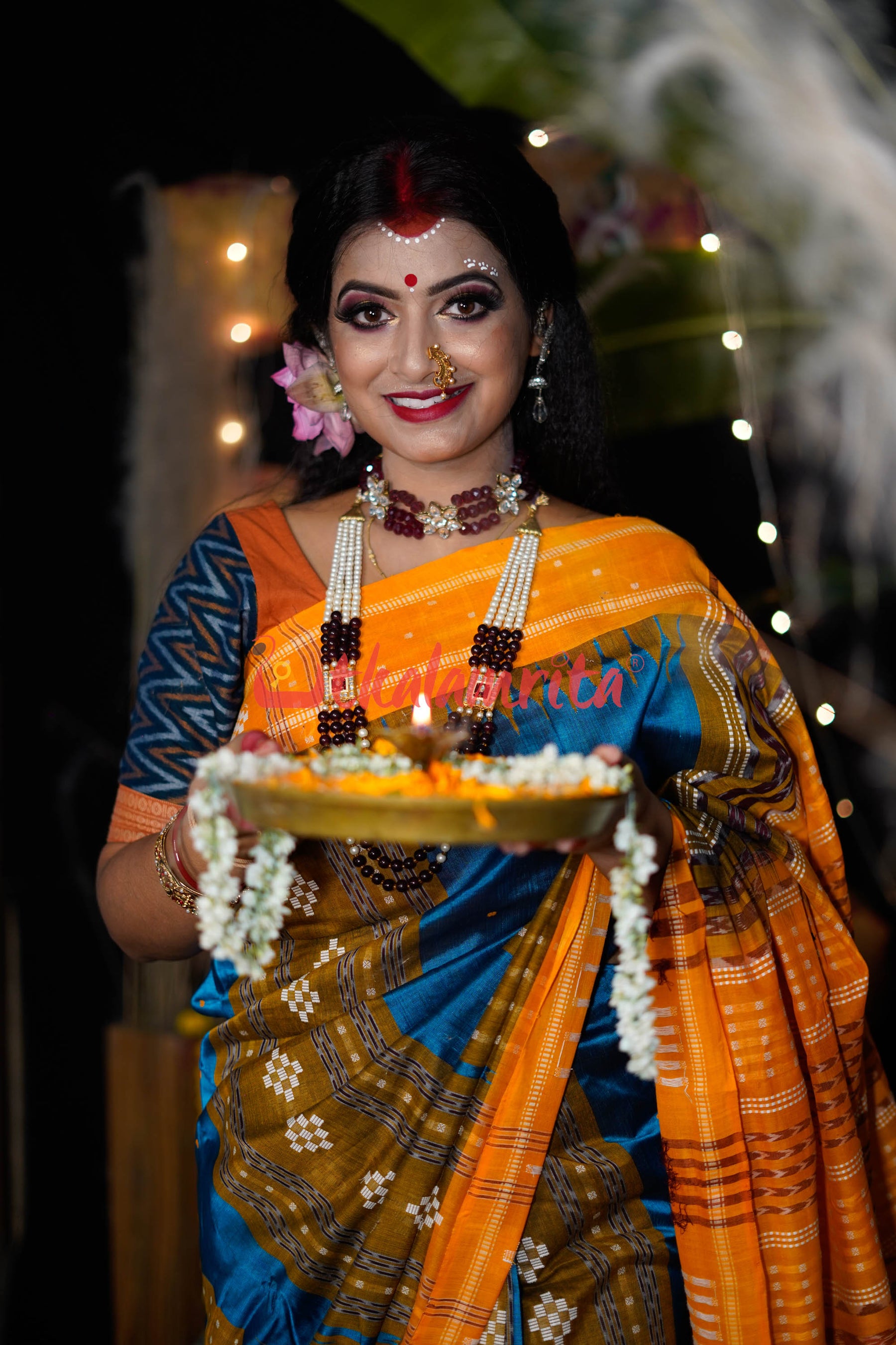 Sumati Blue Taj Mahal Sambalpuri Bapta Saree