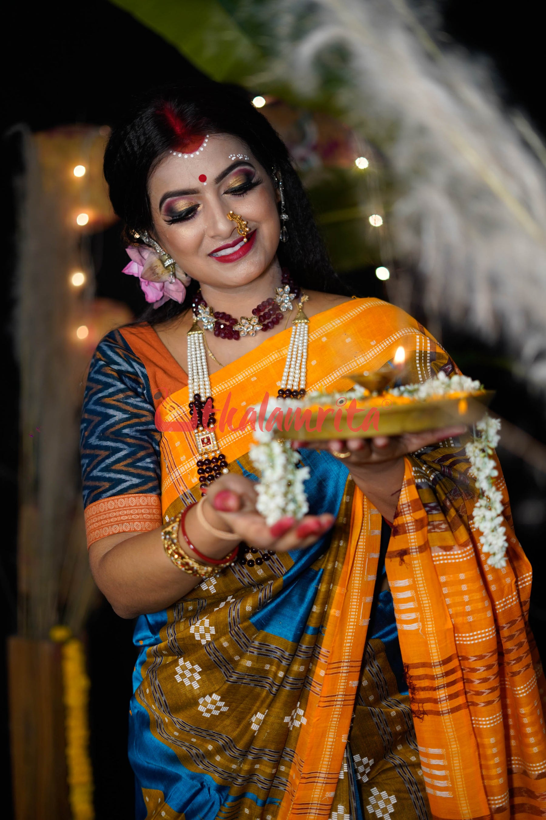 Sumati Blue Taj Mahal Sambalpuri Bapta Saree