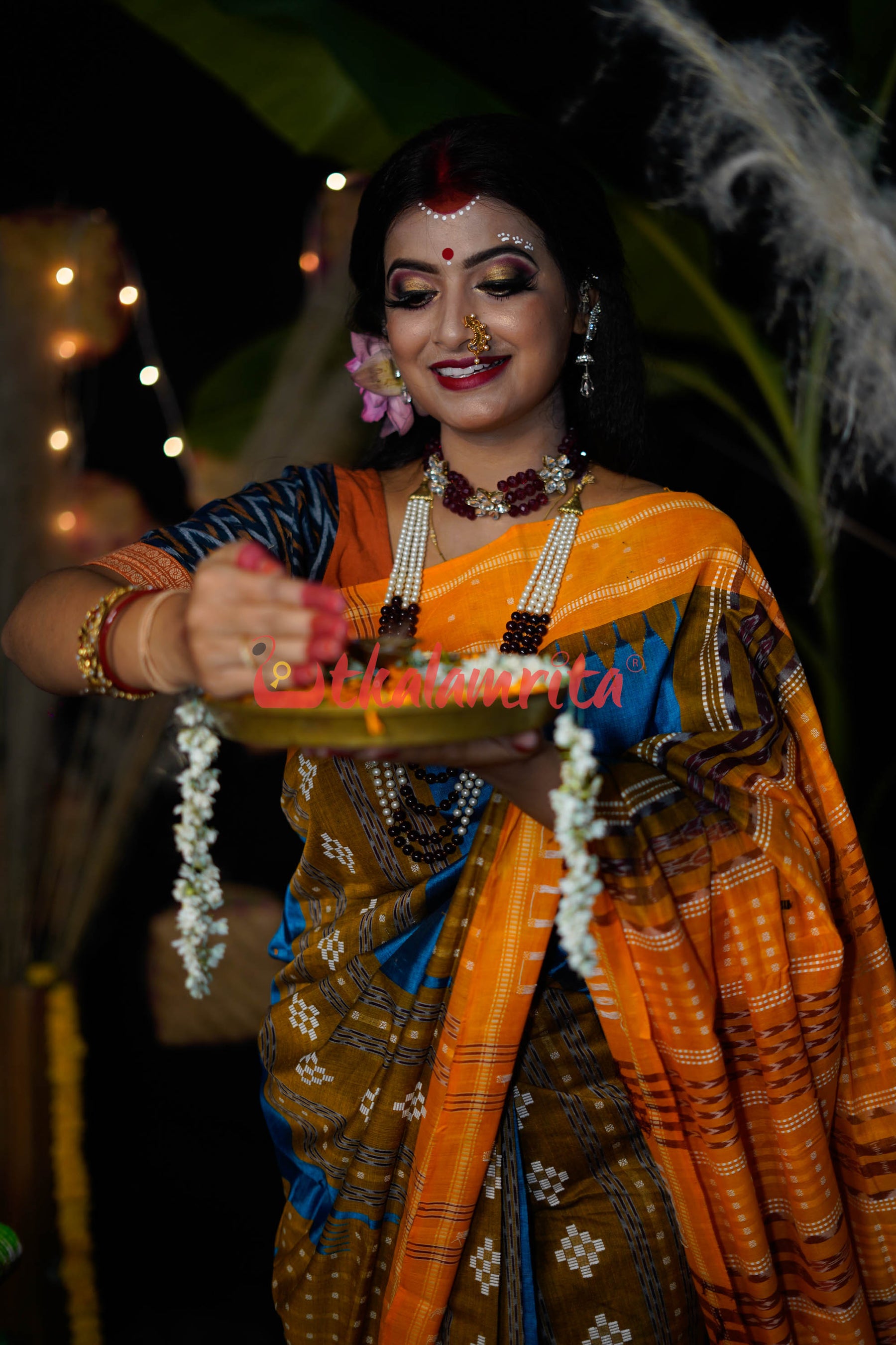 Sumati Blue Taj Mahal Sambalpuri Bapta Saree