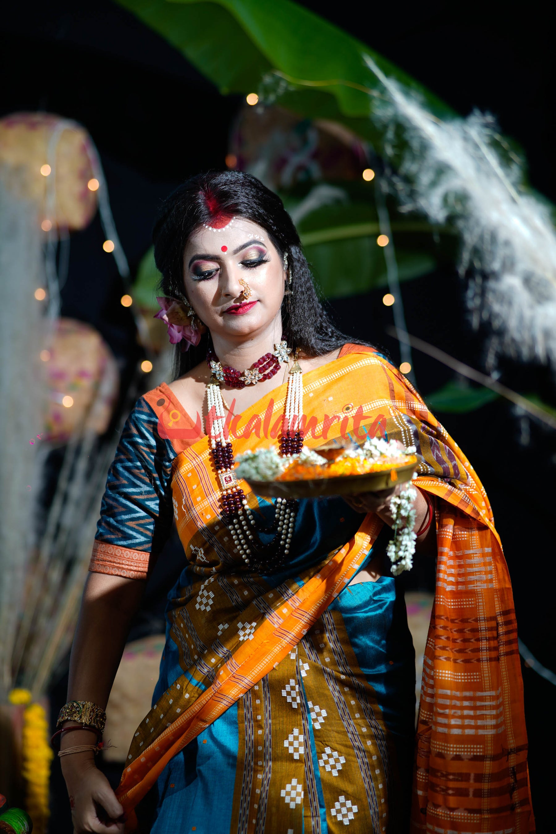 Sumati Blue Taj Mahal Sambalpuri Bapta Saree