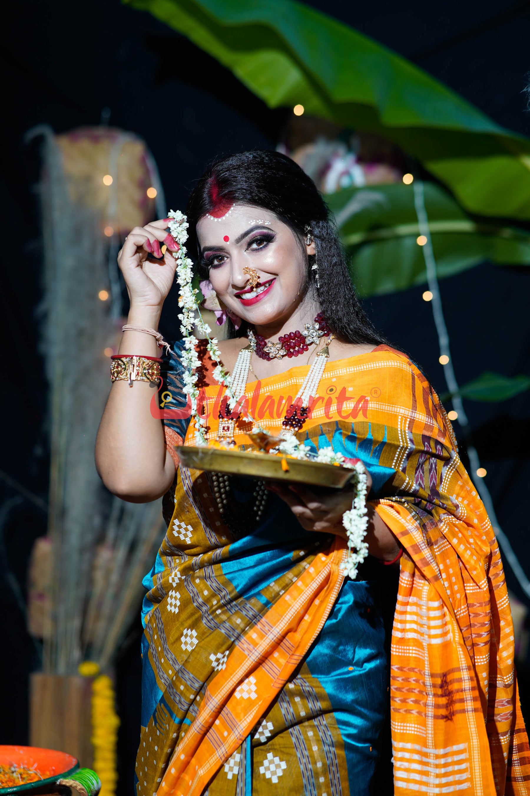 Sumati Blue Taj Mahal Sambalpuri Bapta Saree