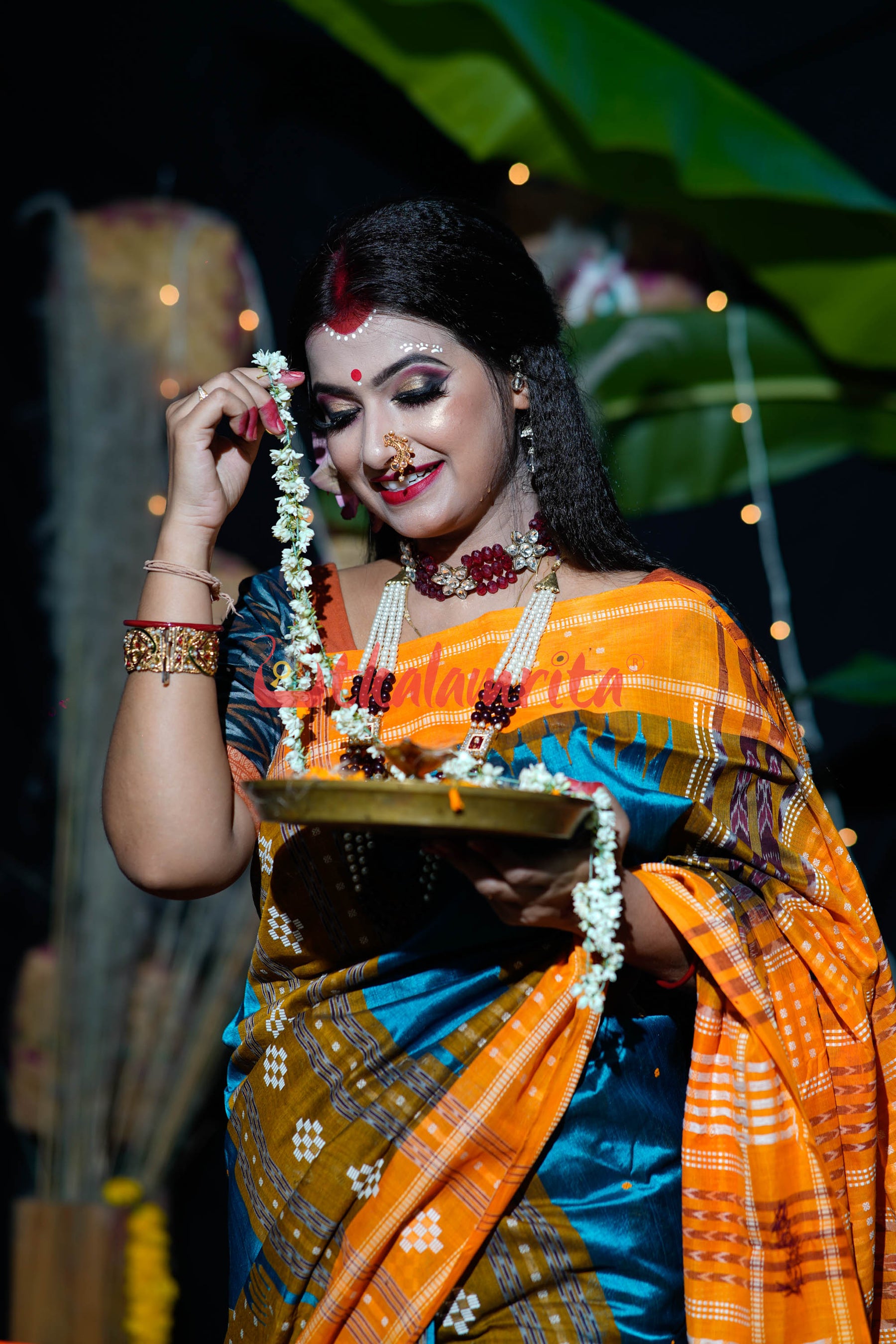 Sumati Blue Taj Mahal Sambalpuri Bapta Saree