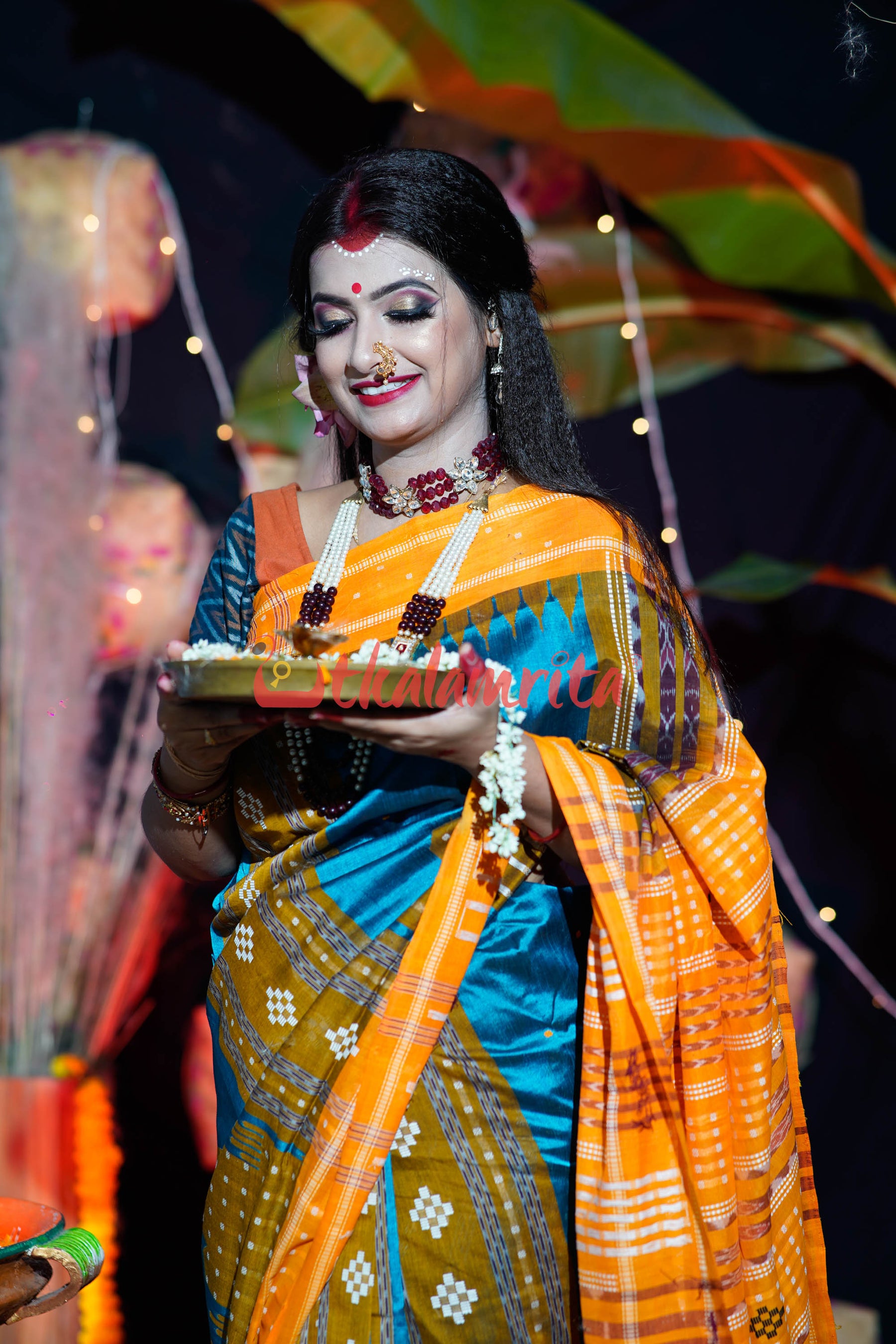 Sumati Blue Taj Mahal Sambalpuri Bapta Saree