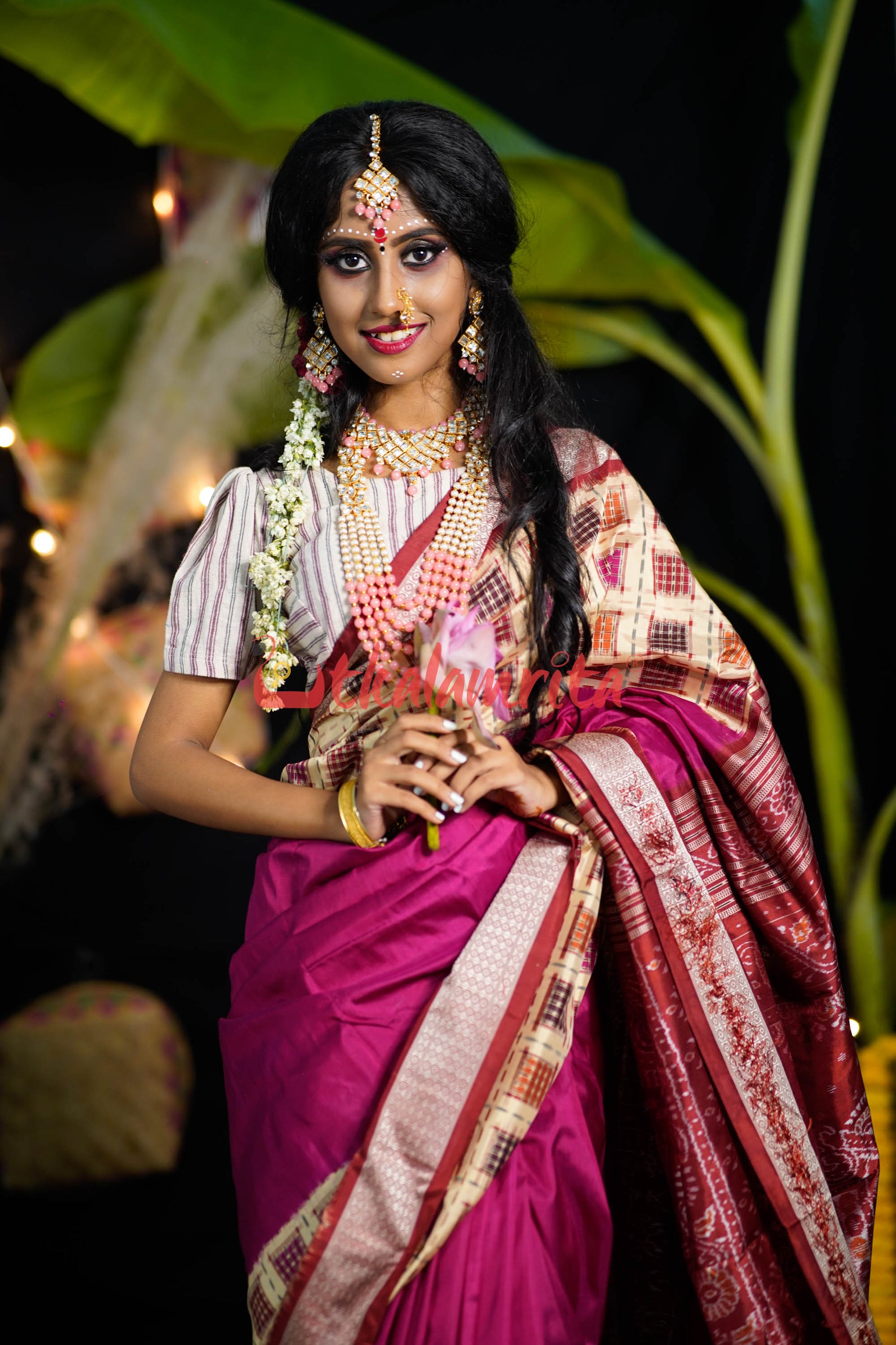 Aswini Magenta Border Sambalpuri Silk