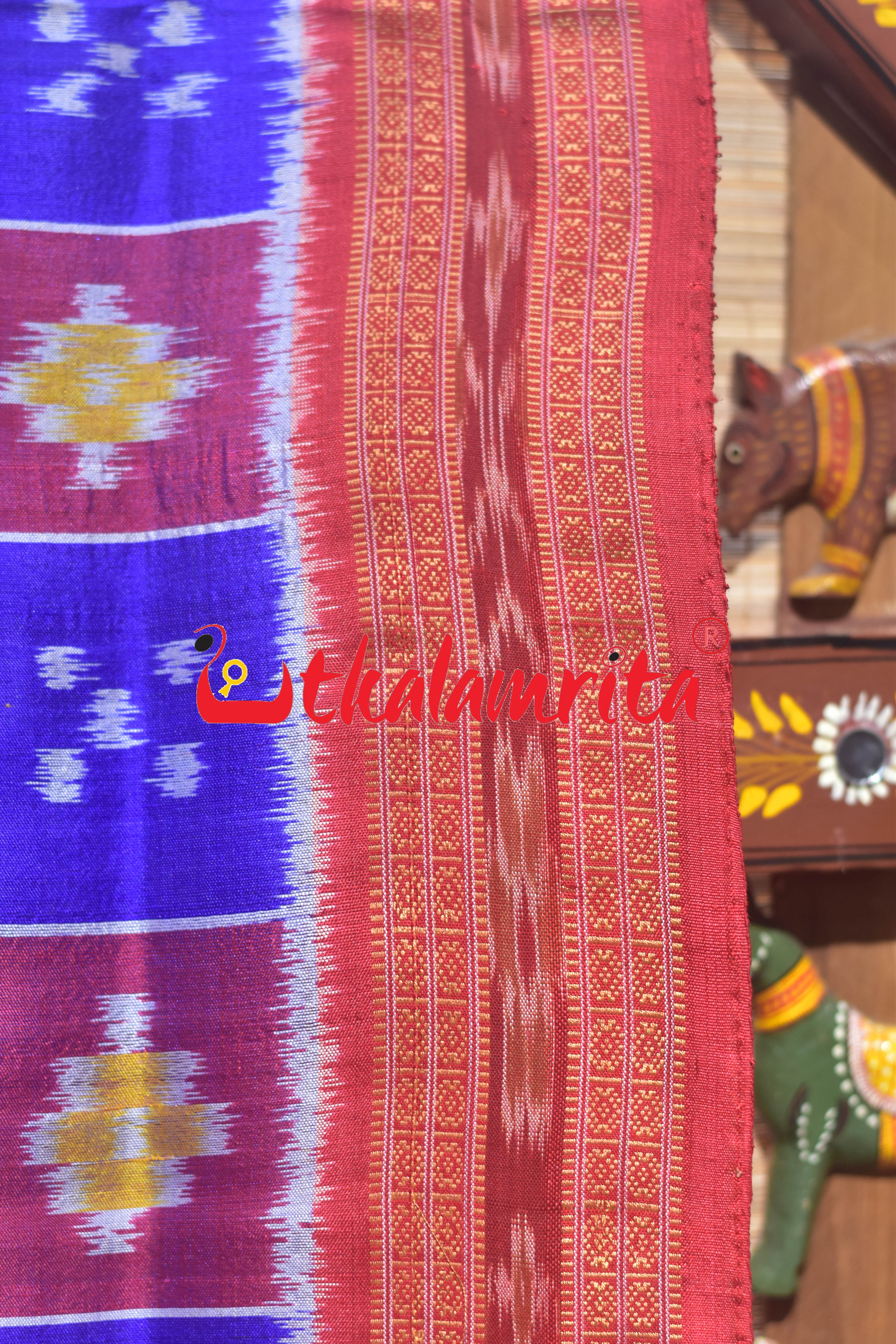 Blue Red Tribal Pasapali Scot Khandua Silk Saree