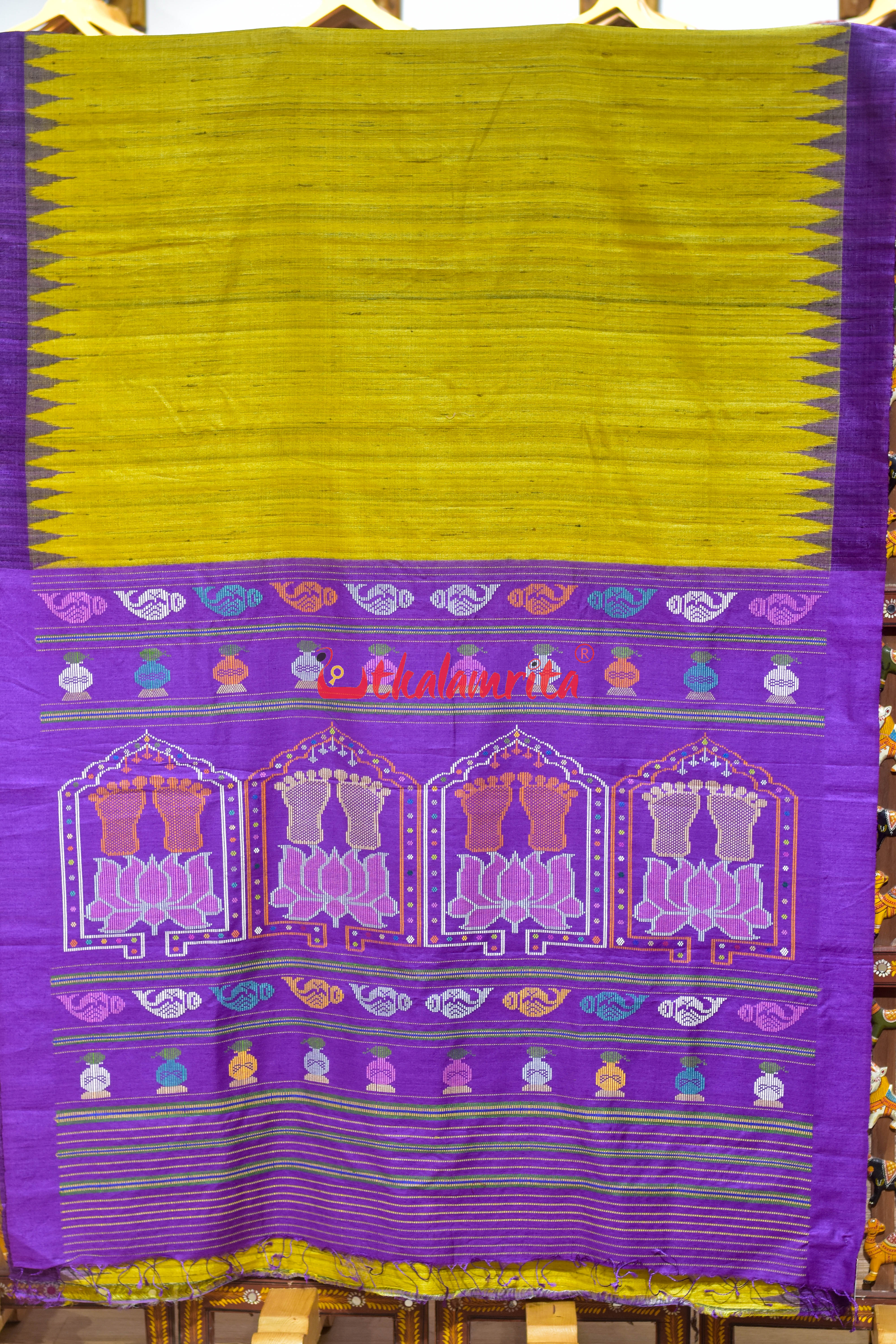Yellow Violet Laxmi Pada Gopalpur Tussar Silk Saree