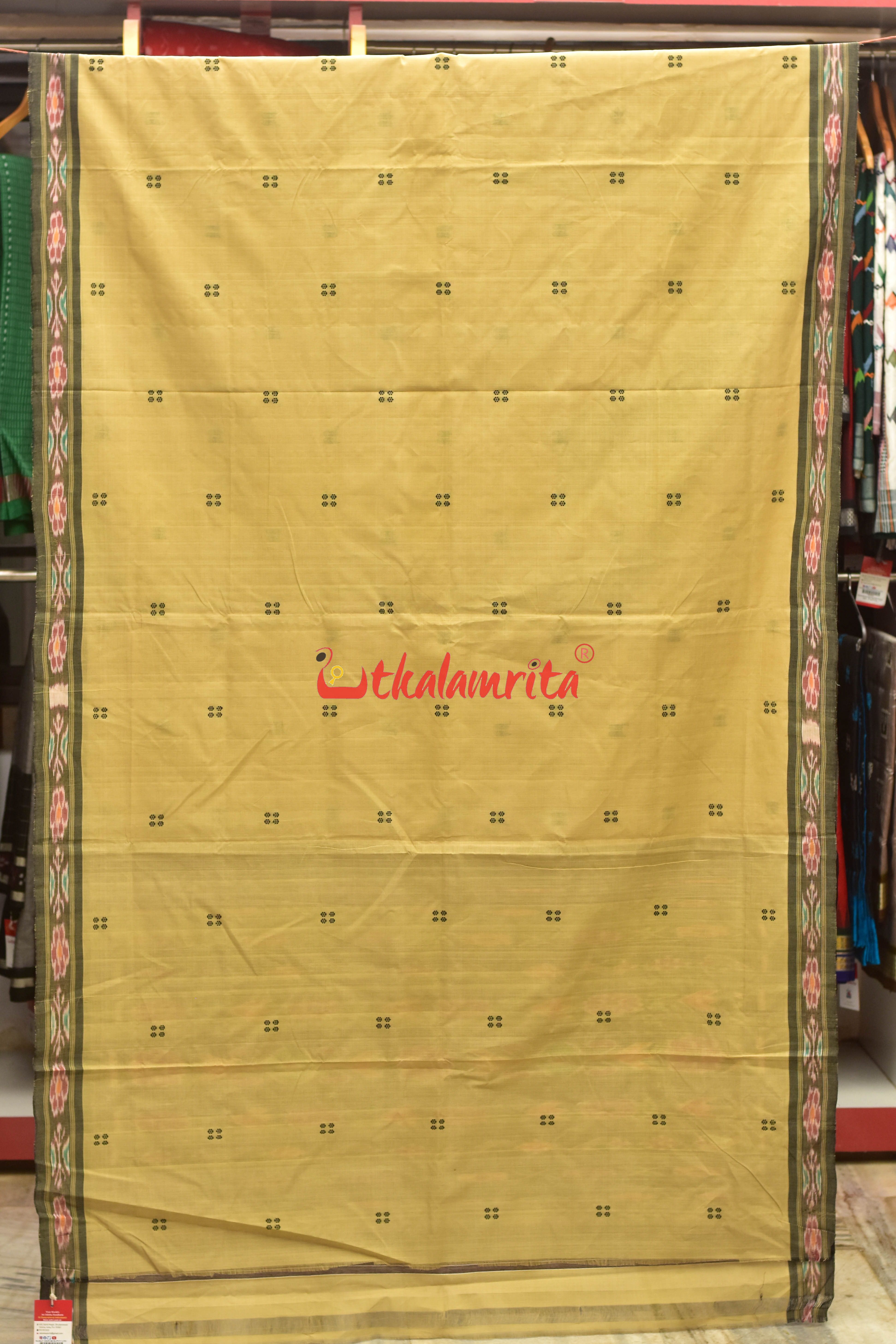 Beige Black Pittala Single Cotton Saree