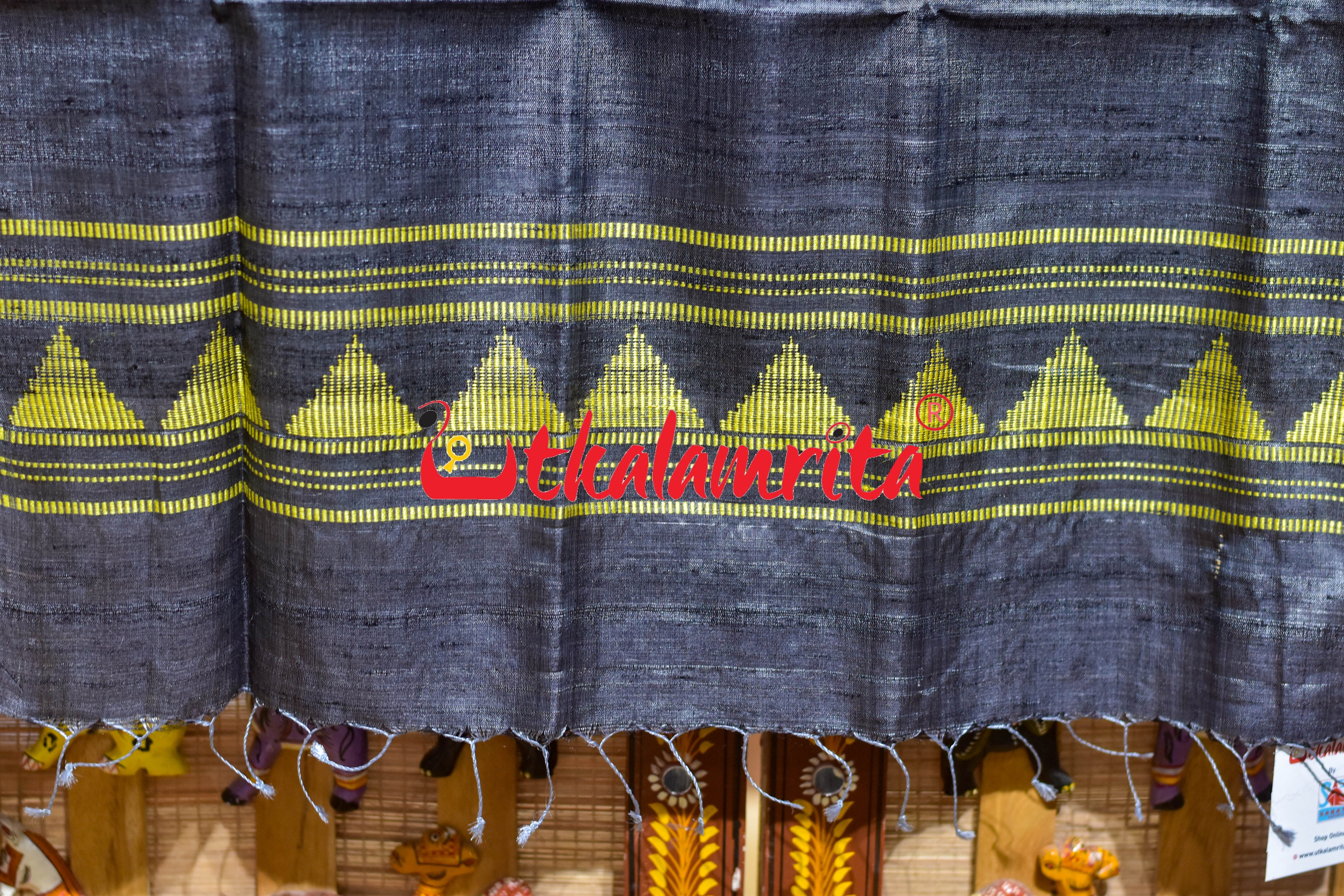 Ash Black Yellow Dongria Tussar Silk (Stole)