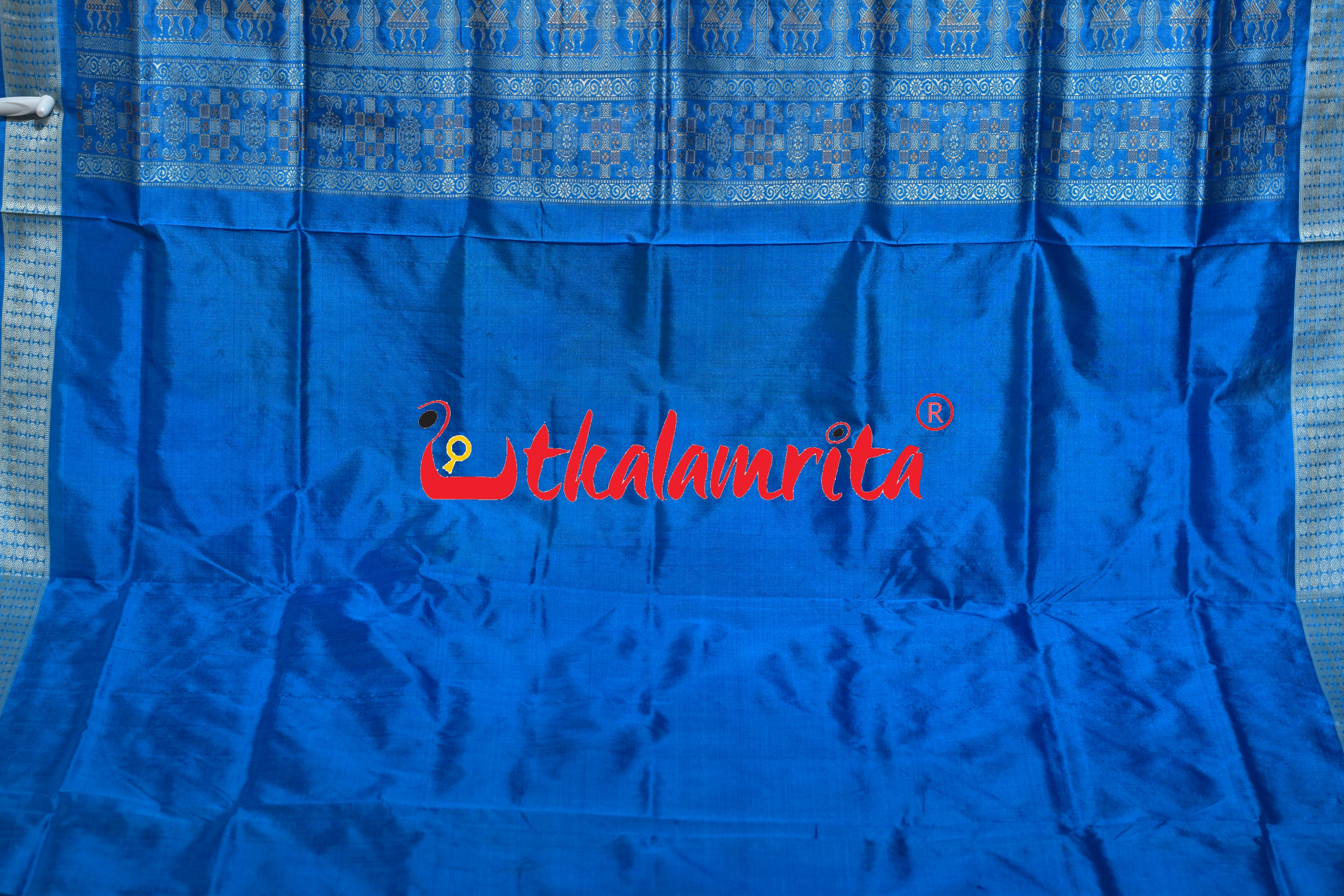 Lemon Yellow Blue Tribal Doll Bomkai Silk Saree