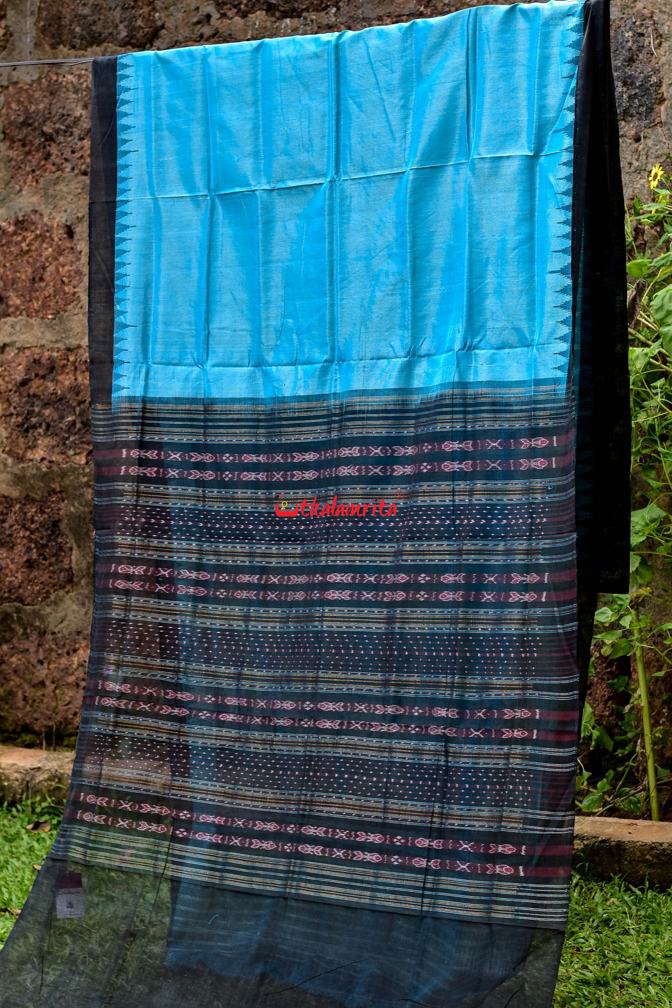 Tissue Cotton Blue Black Sambalpuri Saree