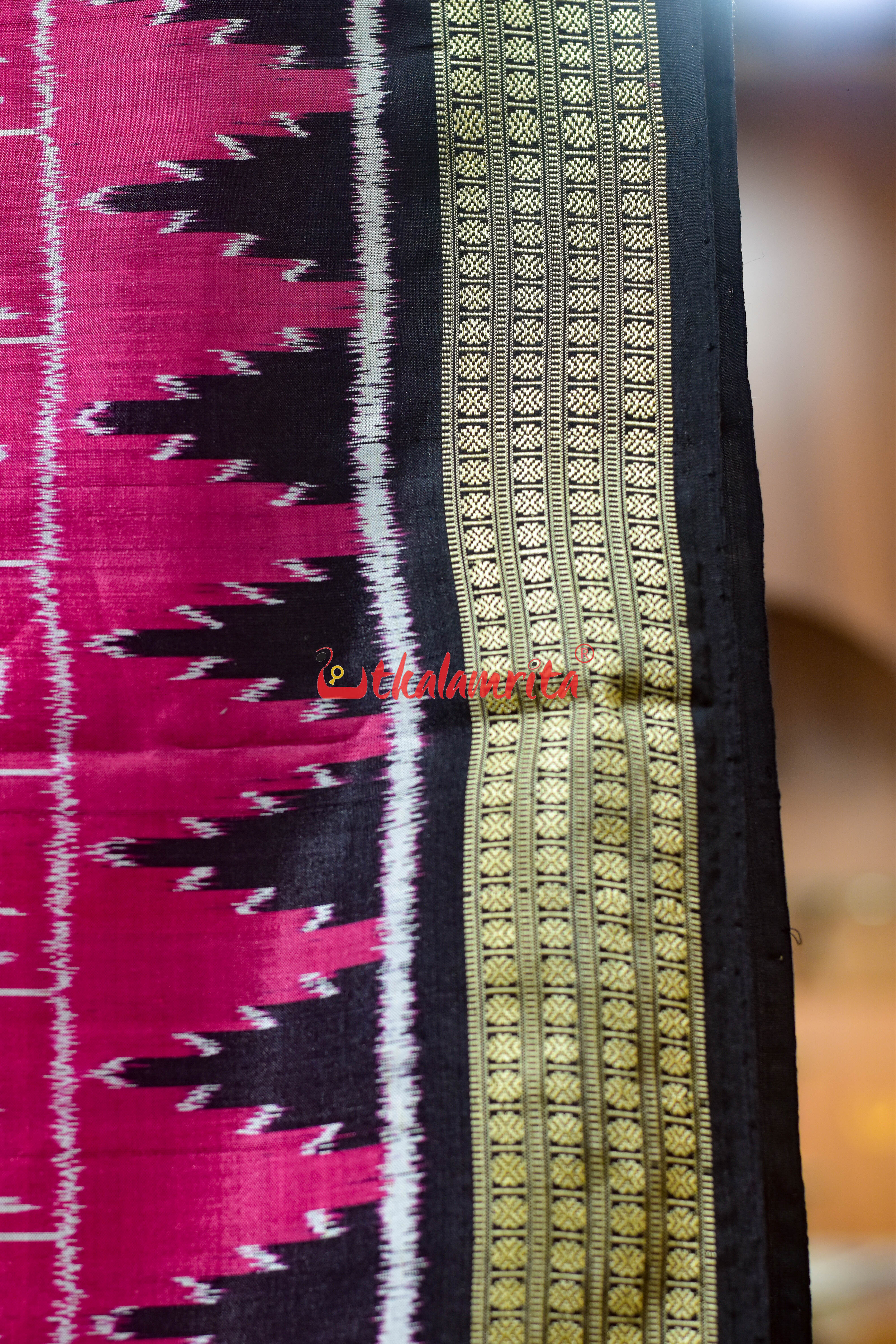 Pink Odia Alphabets Khandua Silk Saree