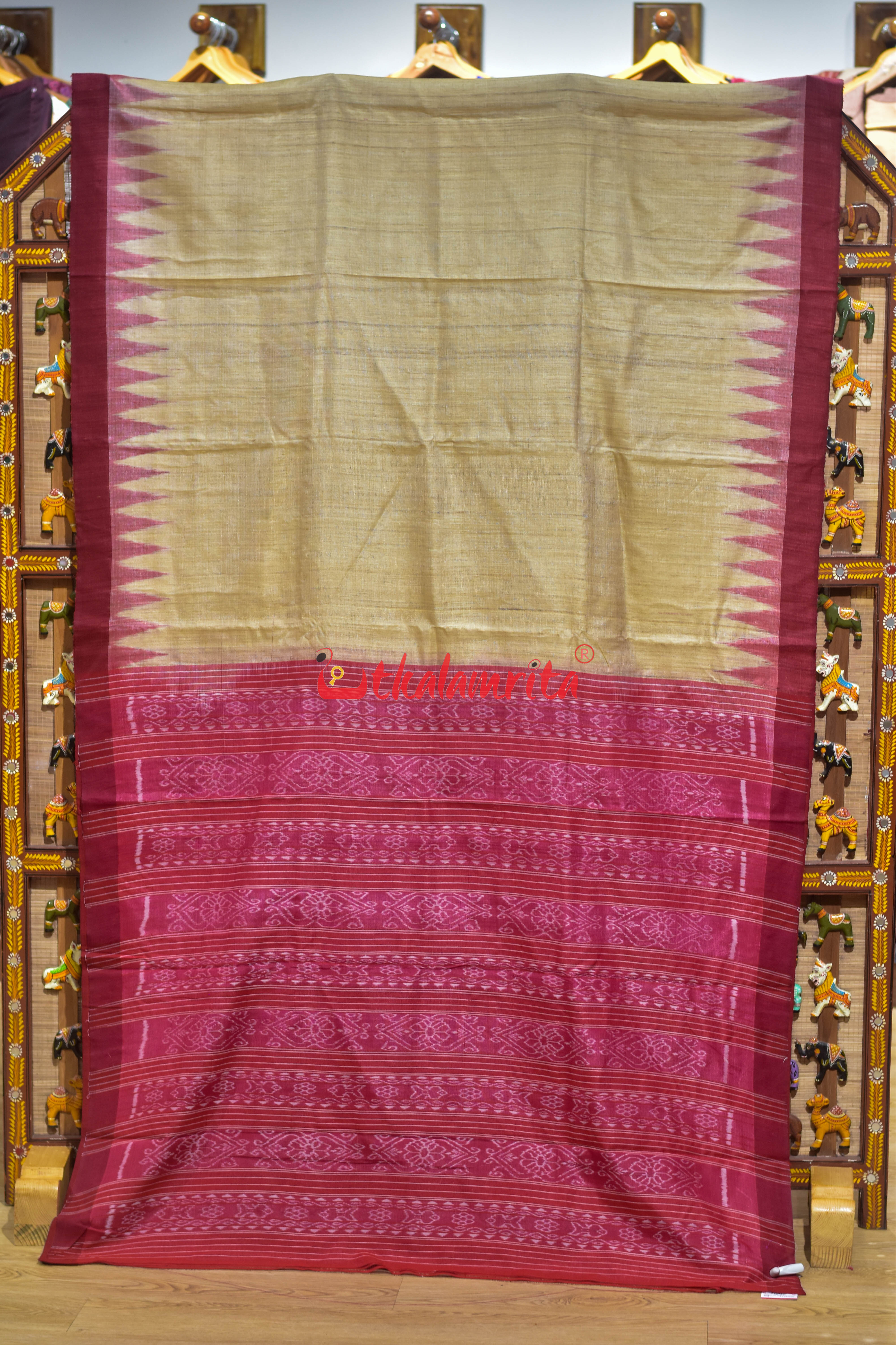 Red Kumbha Ghee Gopalpur Tussar Silk Saree