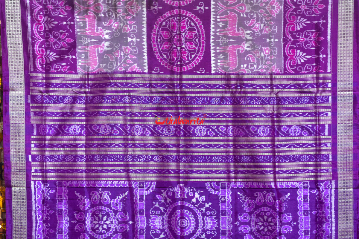 3D Deer Chakra Purple Sambalpuri Silk Saree