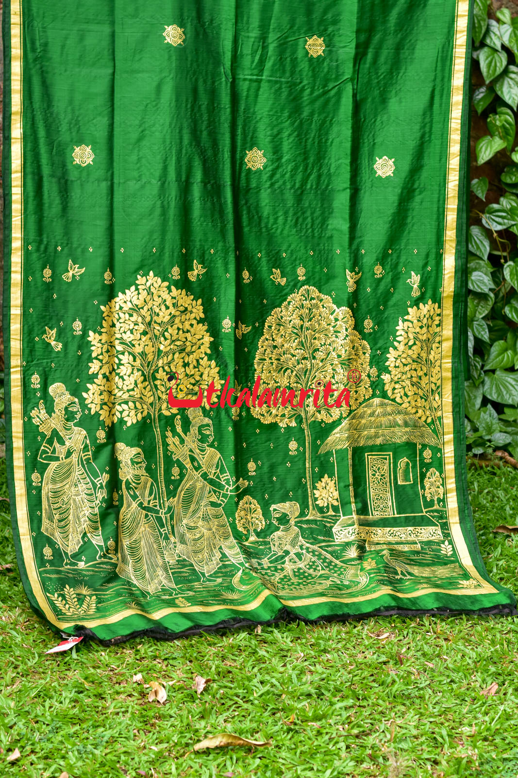 Green Ramayan Ahalya Udhar Pattachitra Silk Saree
