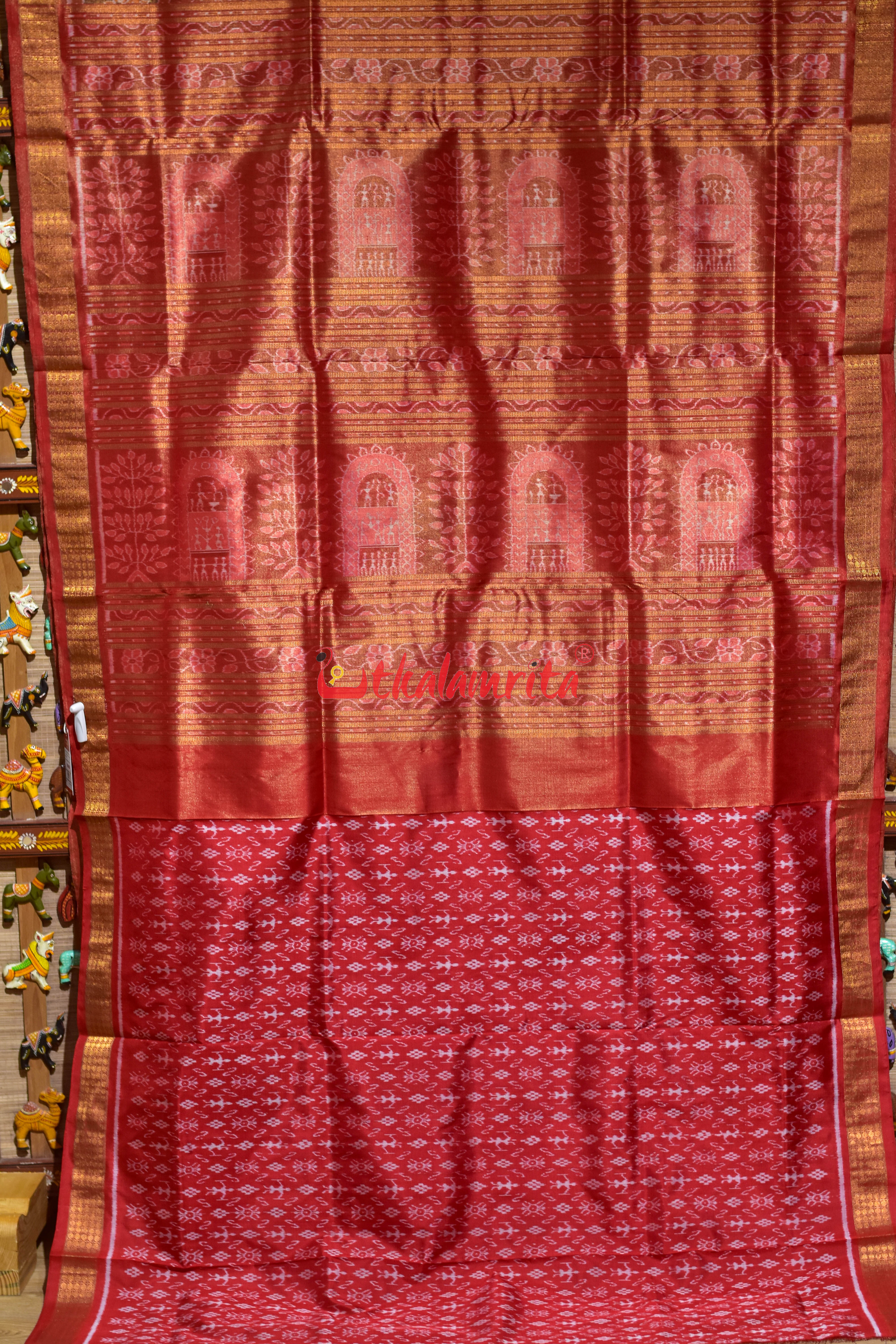 Burnt Orange Full Tissue Nabakothi Sambalpuri Silk Saree