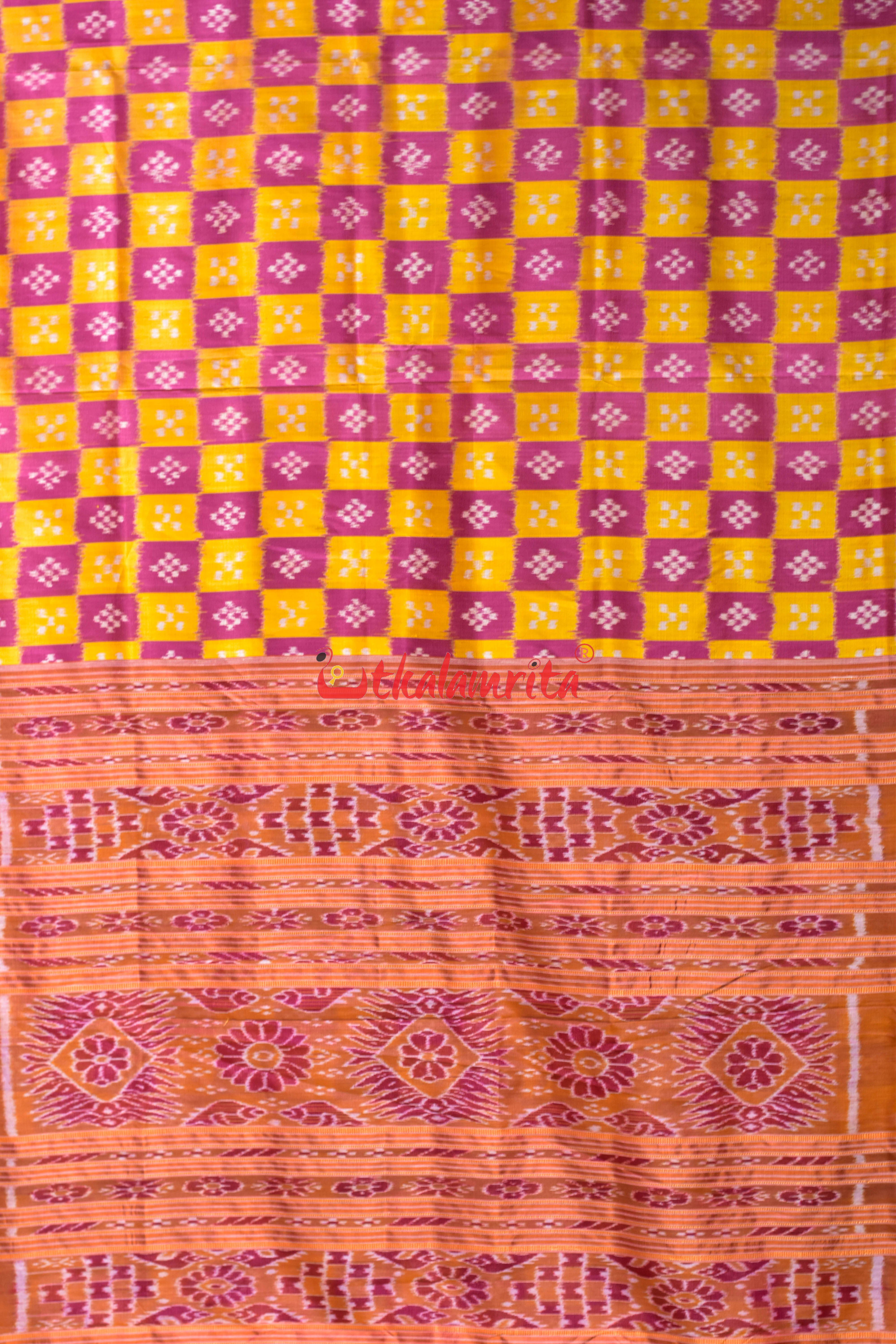 Pink Yellow Body Pasapali Khandua Silk Saree